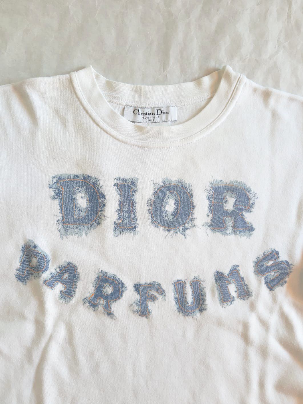 Dior DIOR 2002 "DIOR PARFUMS" Denim Print Logo Cropped T-Shirt Size M / US 6-8 / IT 42-44 - 3 Thumbnail