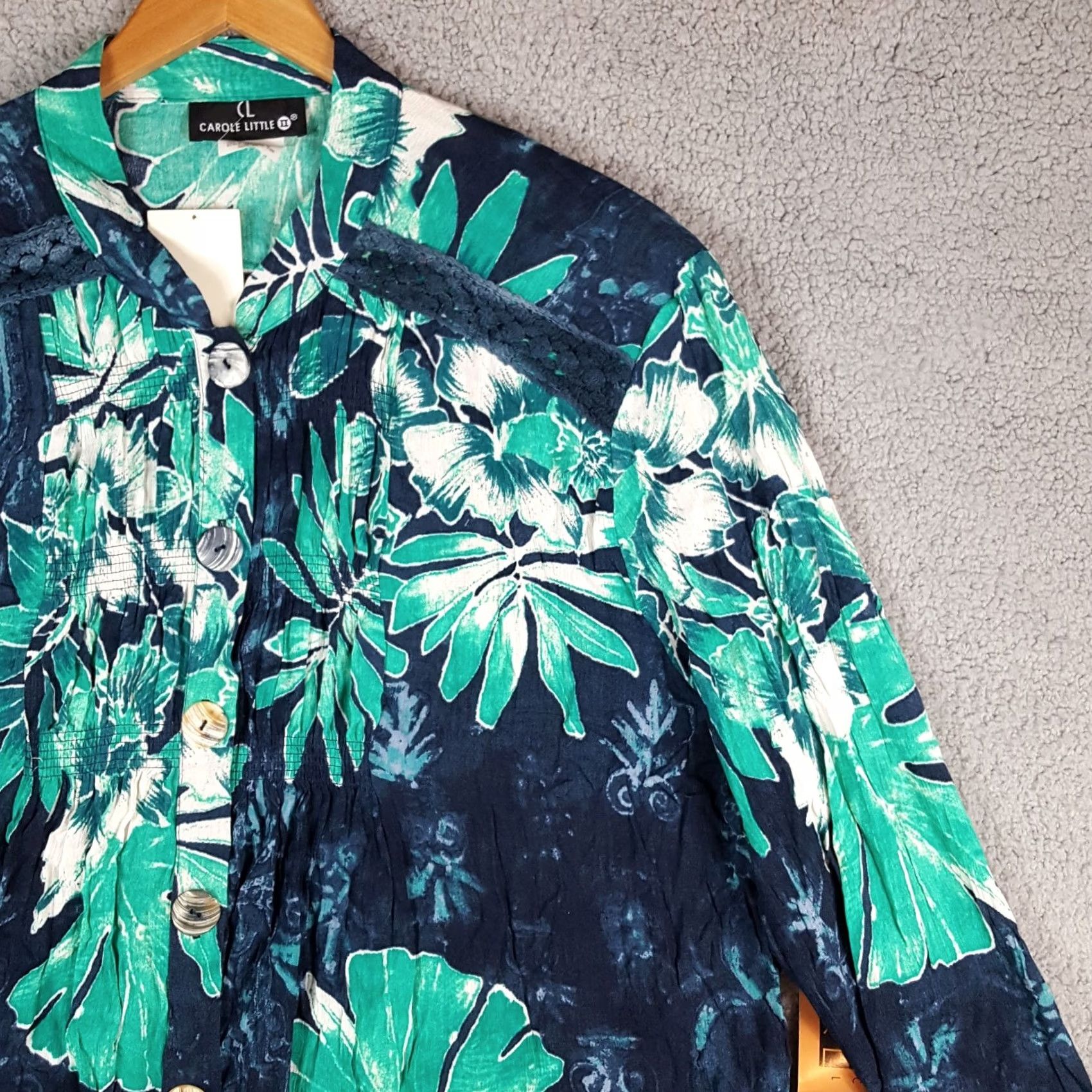 Vintage VINTAGE 90s Floral Hawaiian Women's Size 20 XL Button Collar Polo Camp Shirt Size 3XL / US 20-22 - 3 Thumbnail