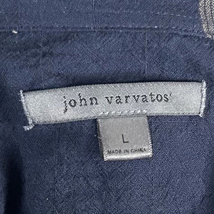 John Varvatos John Varvatos Shirt Navy Blue Gray Plaid Cotton Blend Regular Fit Large Cole Button-Up Shirt Mens L Size US L / EU 52-54 / 3 - 3 Thumbnail
