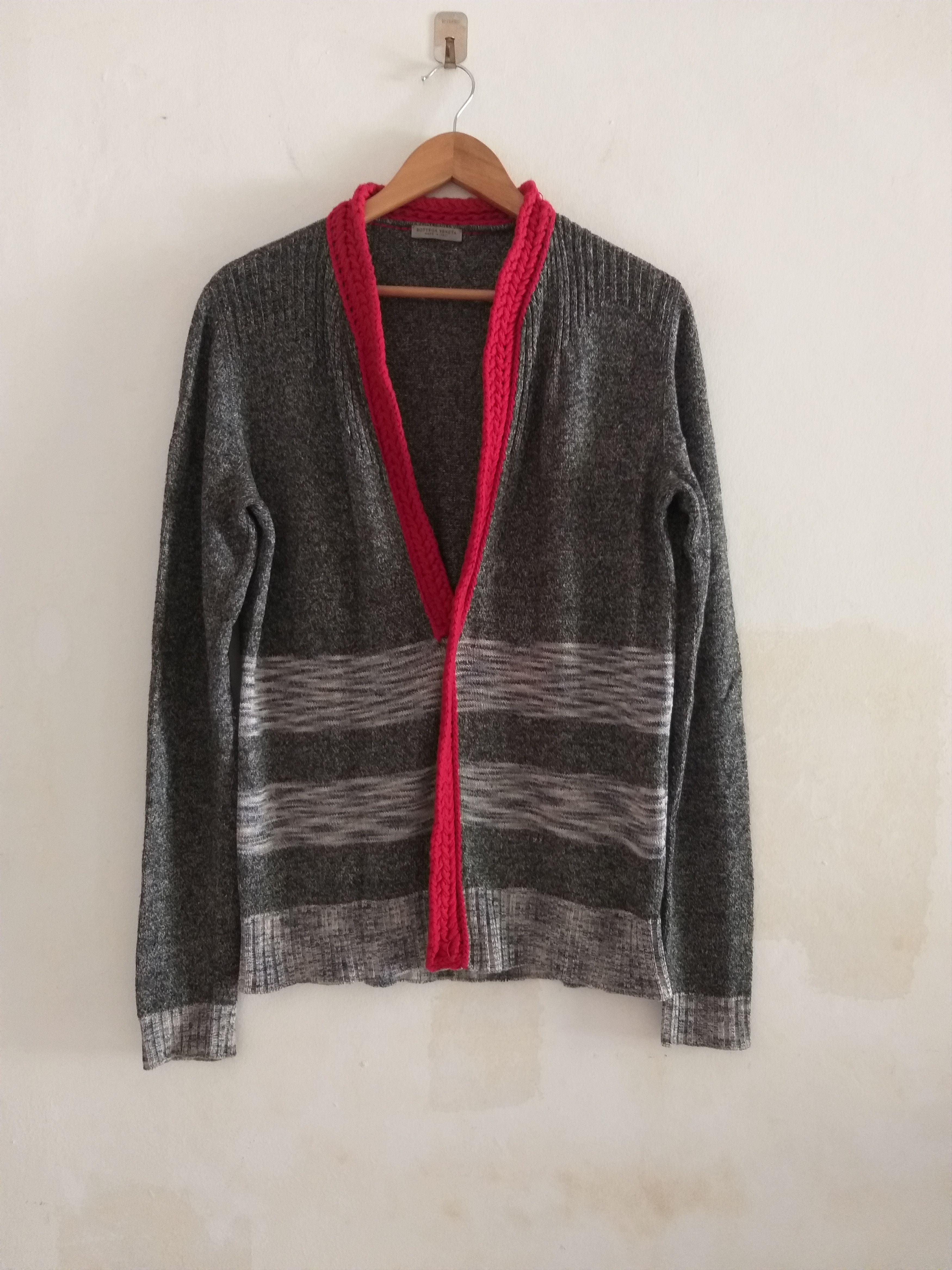image of Bottega Veneta Ss/16 V Neck Knit Sweater in Grey/Blue/Red, Men's (Size Medium)