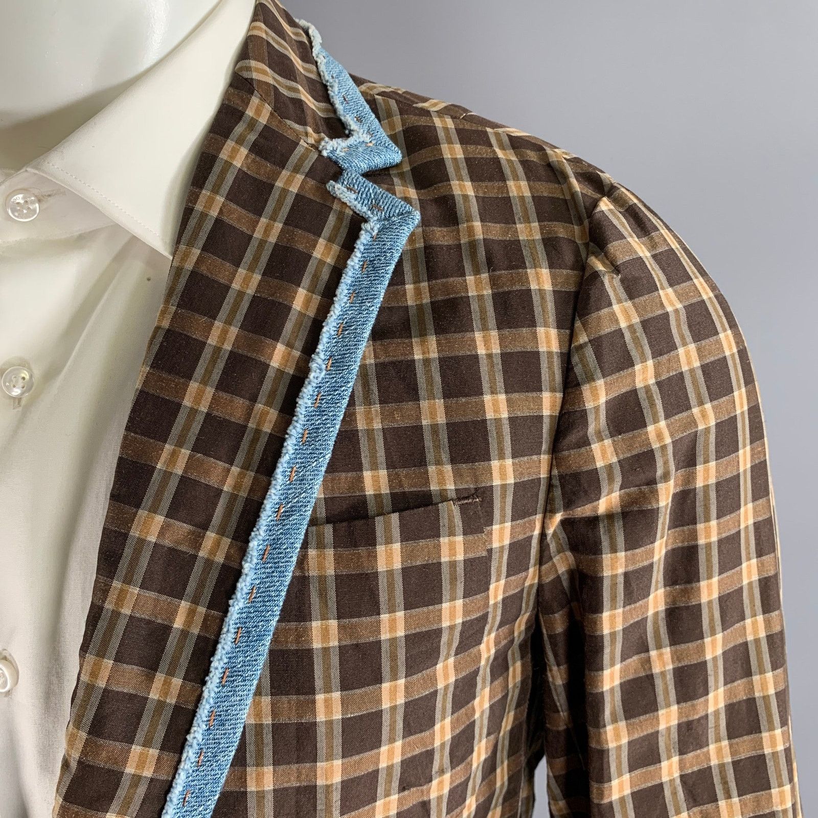 Kolor KOLOR Brown Camel Plaid Ramie Nylon Notch Lapel Sport Coat Size 38R - 2 Thumbnail