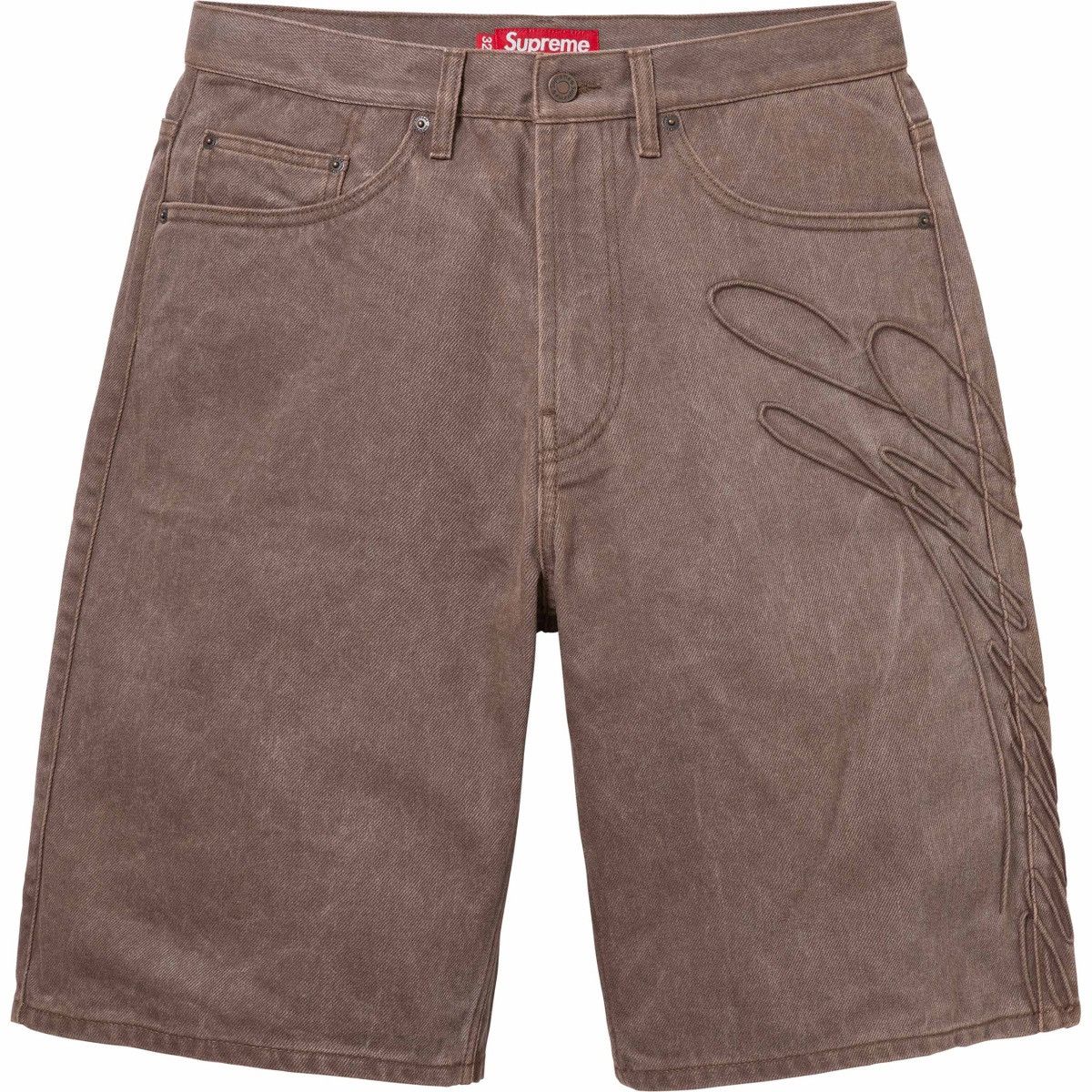 image of Supreme Script Baggy Denim Short in Brown, Men's (Size 36)