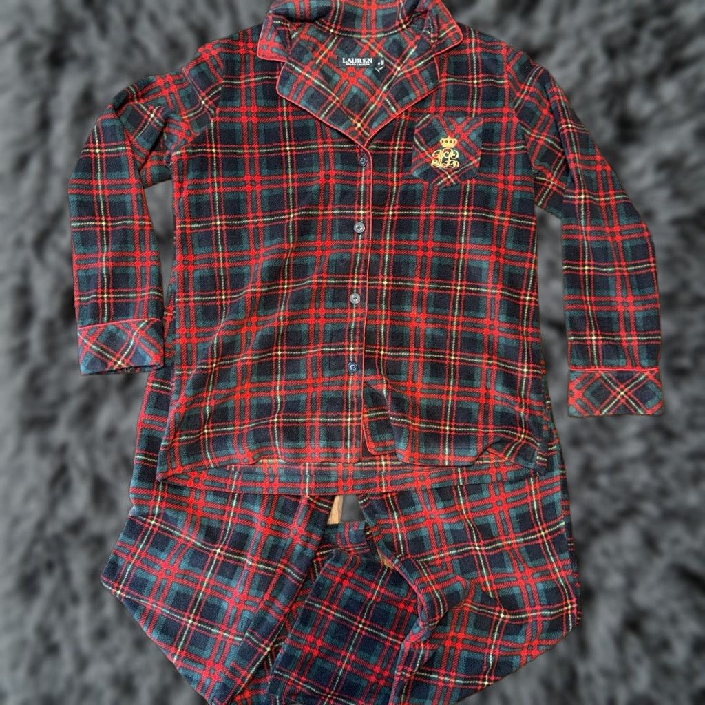 Ralph Lauren VINTAGE Ralph Lauren Pajama Set Womens M Flannel 2pc Red Green Plaid Sleepwear 100% Cotton Nightwear Size ONE SIZE - 1 Thumbnail