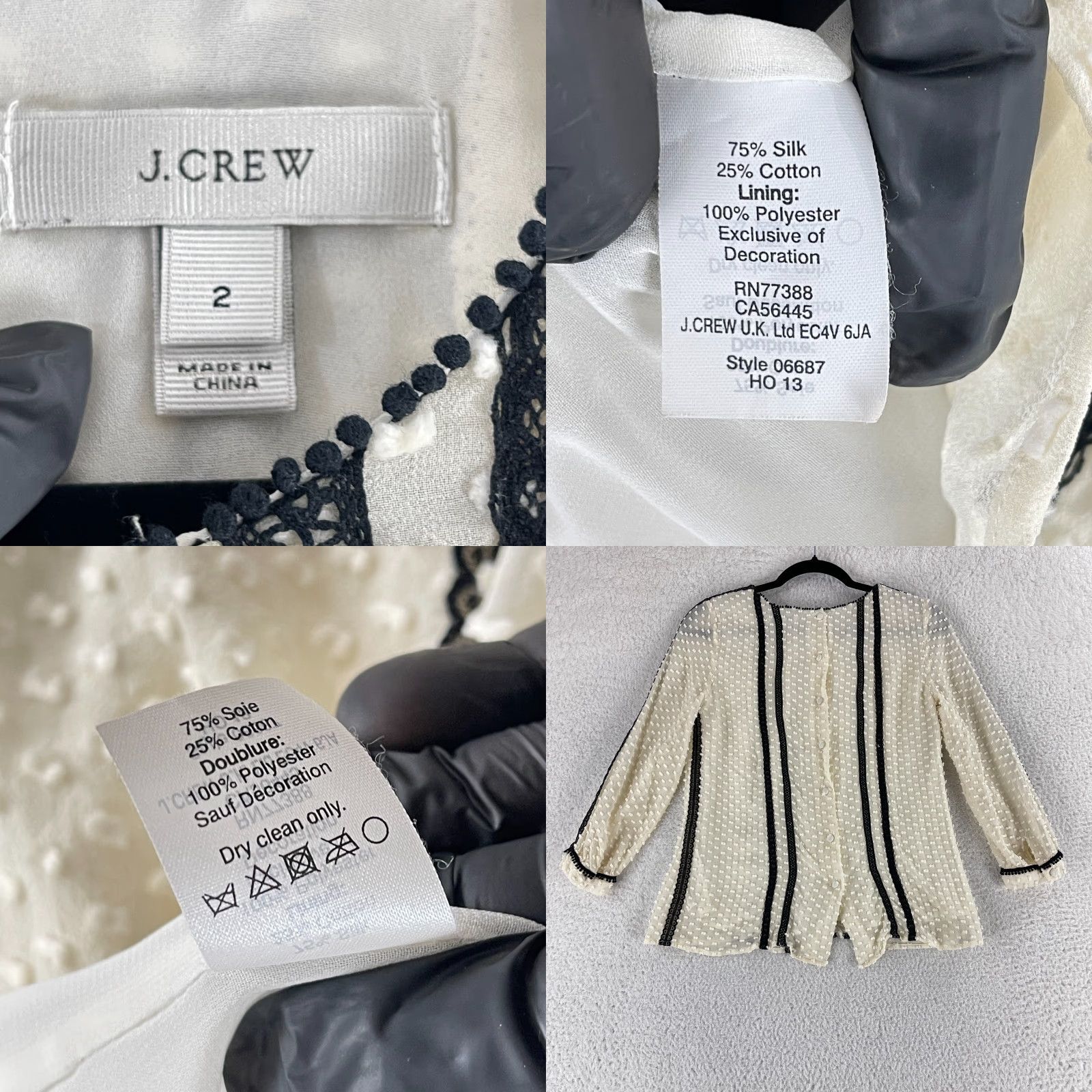 J.Crew J. Crew Shirt Womens Size 2 Ivory Swiss Dot Lace Trim 3/4 Sleeve Silk Blend Shirt Womens Size 2 Ivory Swiss Dot Lace Trim 3/4 Sleeve Silk Blend Size XS / US 0-2 / IT 36-38 - 8 Thumbnail