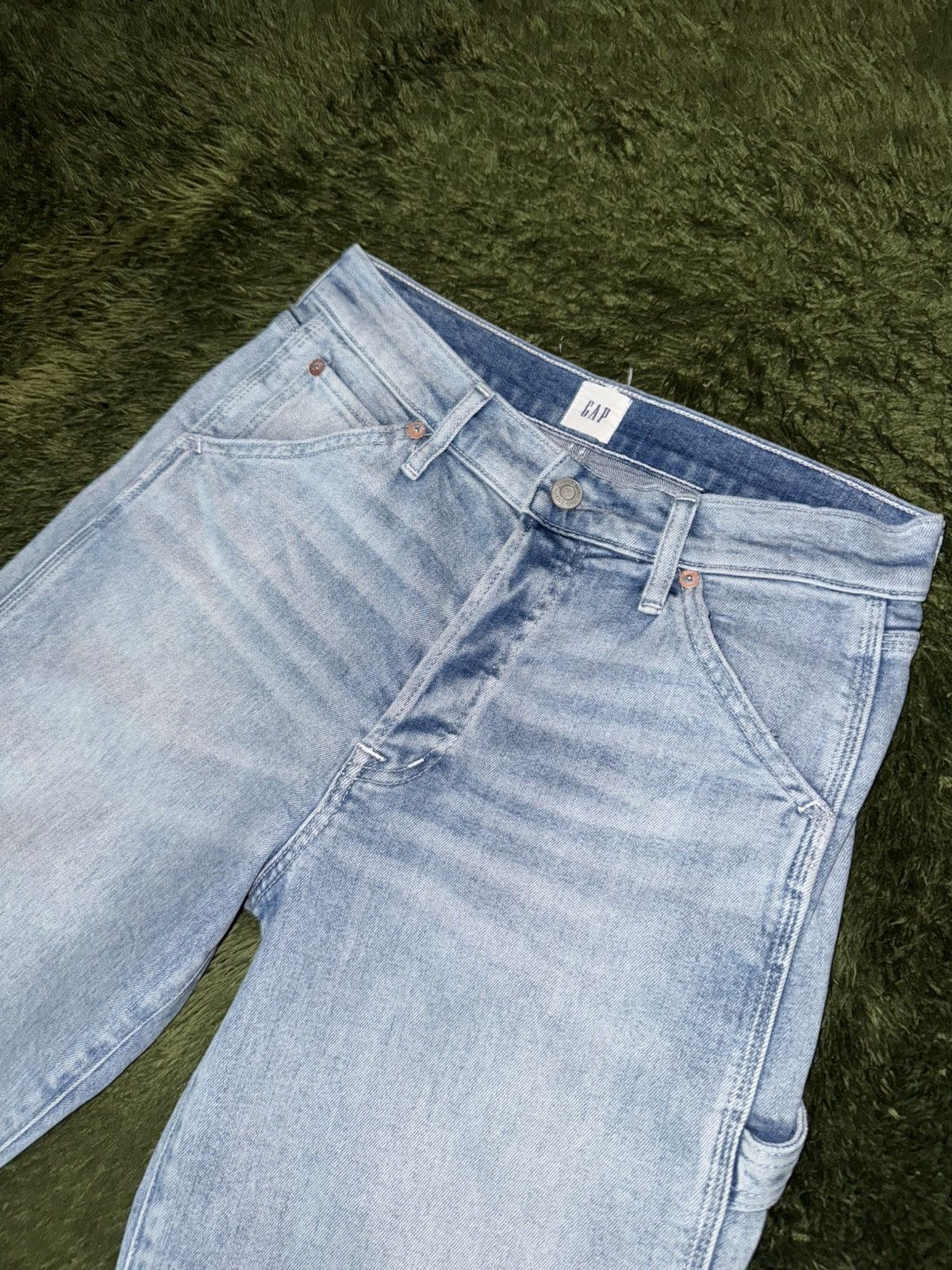 Gap [4] 00s GAP Button Bleached Cropped Denim Carpenter Pants Size US 29 - 2 Thumbnail