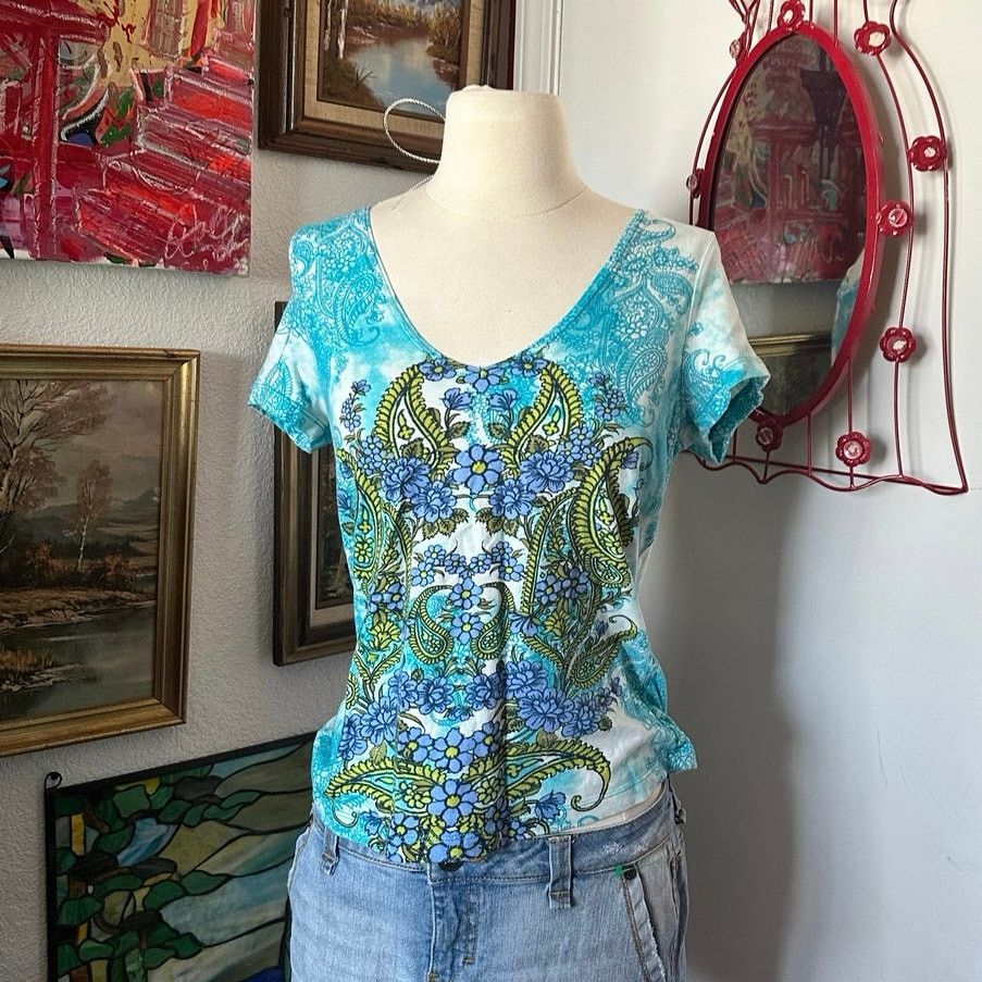 Gloria Vanderbilt gloria vanderbilt blue white floral bohemian print shirt Size M / US 6-8 / IT 42-44 - 1 Thumbnail