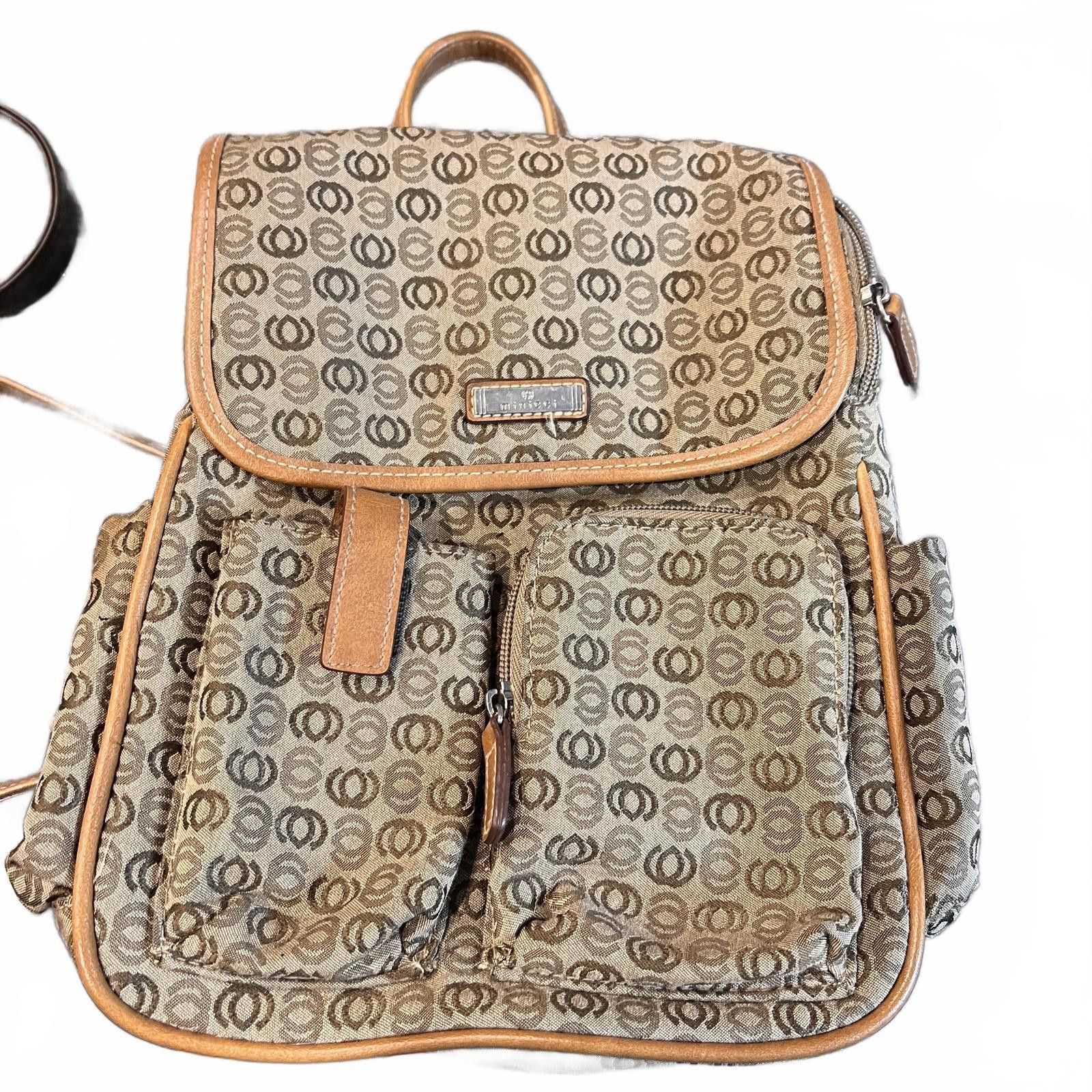 Unknown London Women's Brown Patterned Backpack with Leather Trim Size ONE SIZE - 1 Thumbnail
