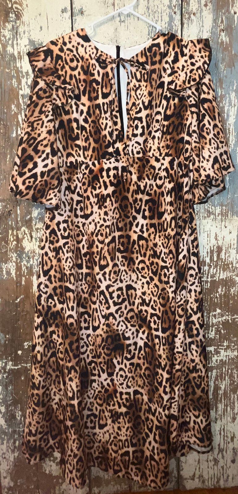 Designer NWT Queen Bee Maternity tie neck midi dress leopard print 12 Size L / US 10 / IT 46 - 3 Thumbnail