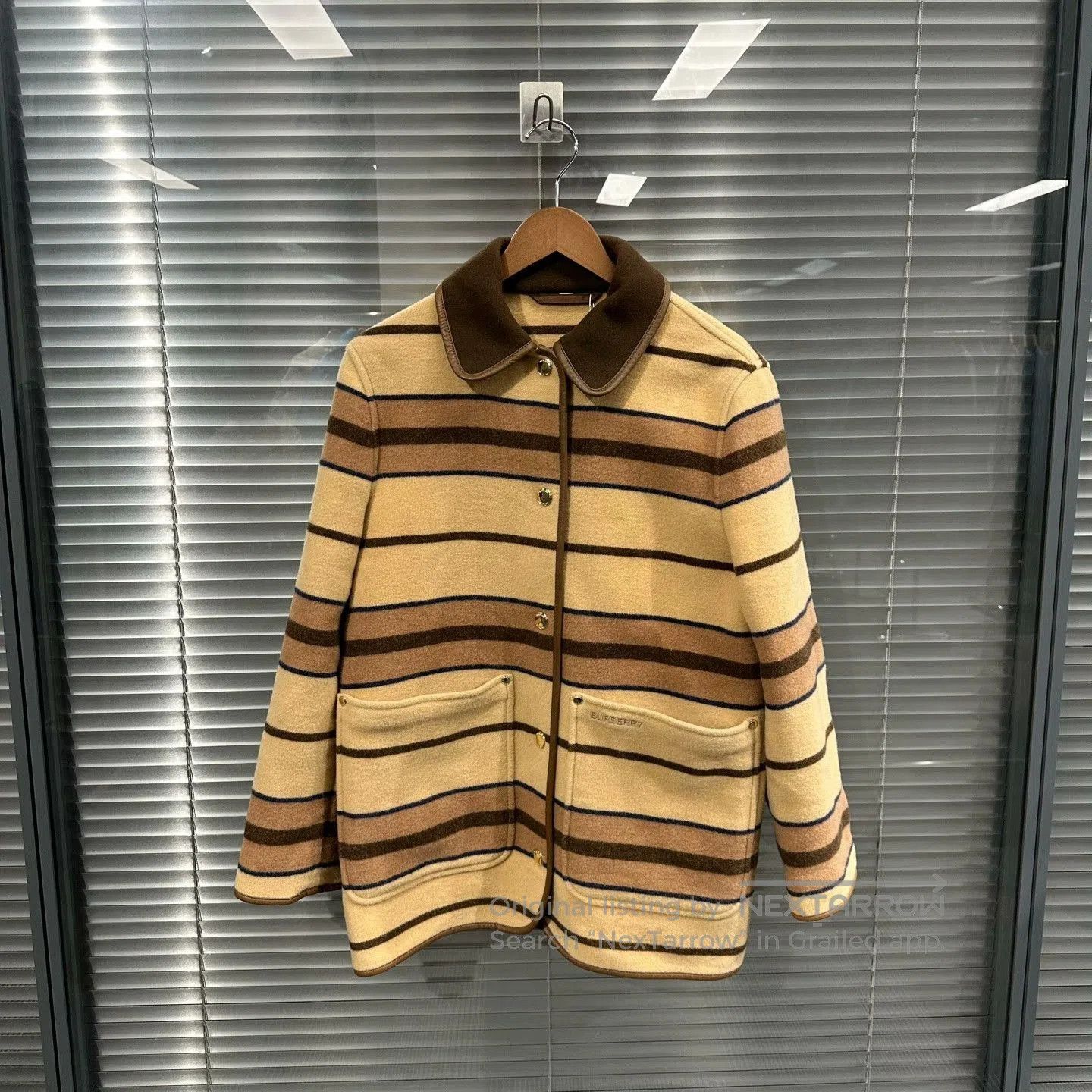 Burberry Burberry Beige Brown Striped Wool Coat. Size S / US 4 / IT 40 - 1 Thumbnail