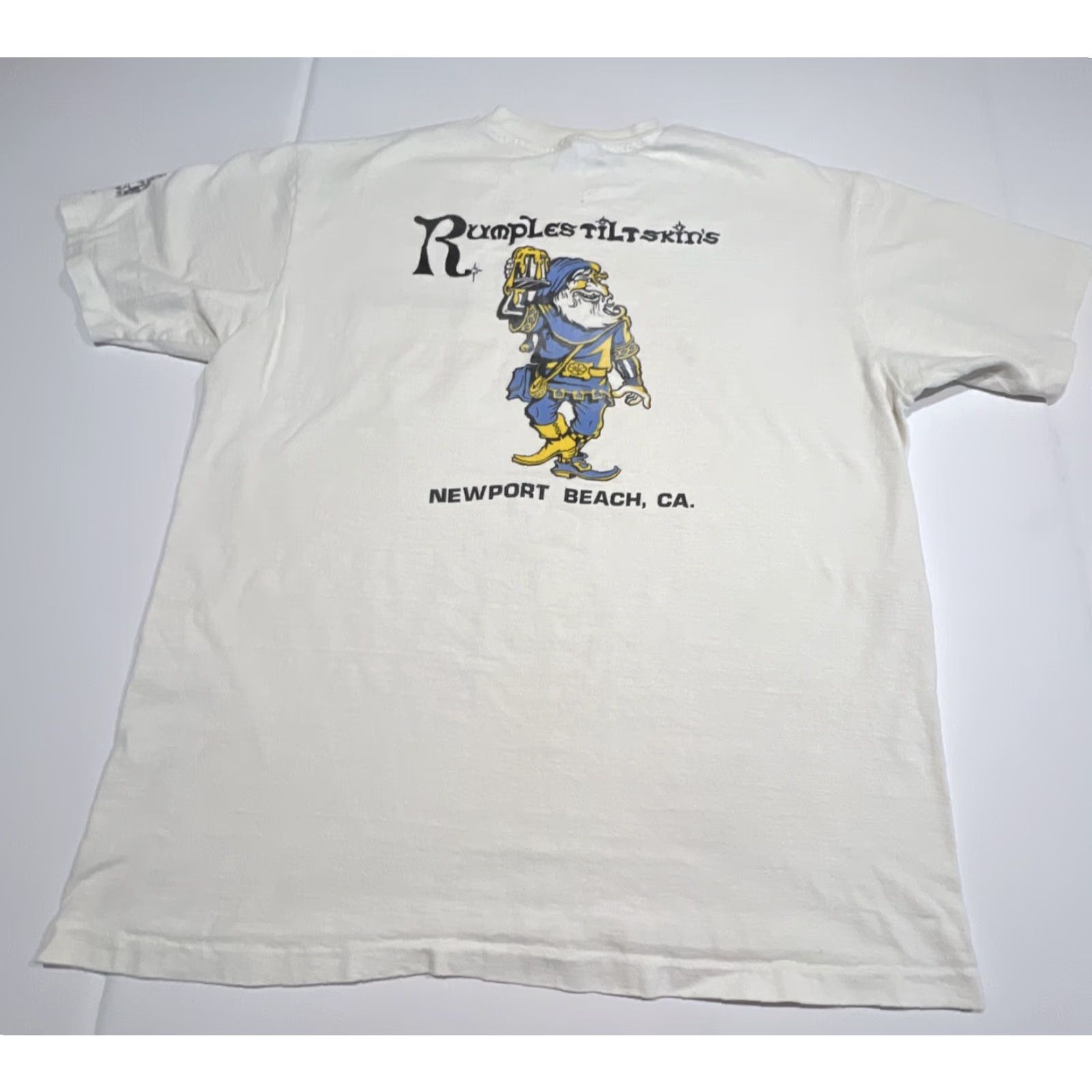 VINTAGE RumplesTiltskin’s Newport Beach Single Stitch Shirt XL Unisex White Graphic Tee 1980s Mens Womens Adults Grunge Hanes