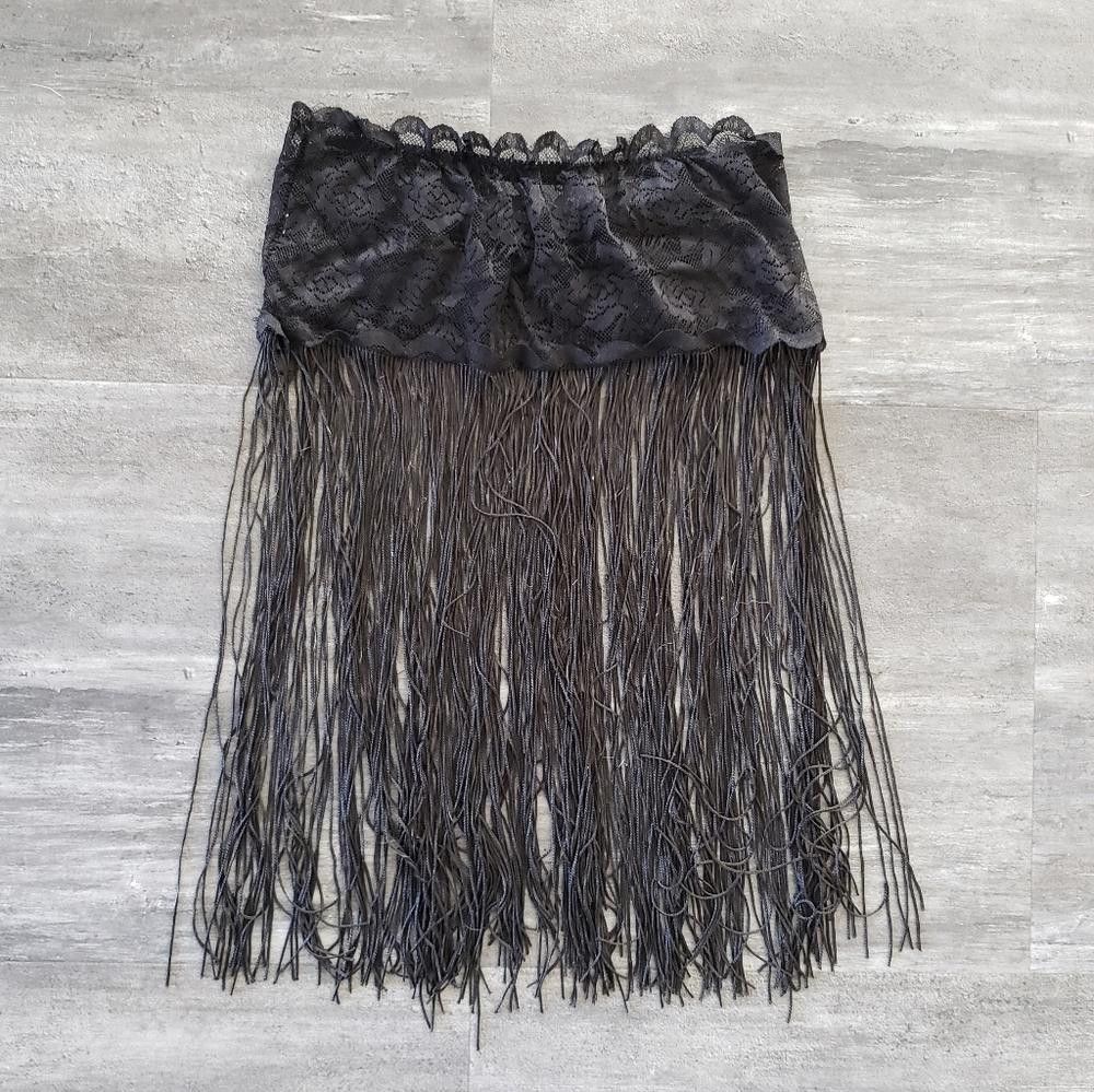 Designer Black Laced Seductive Fringe Bandeau Pajama Top Size ONE SIZE - 2 Thumbnail