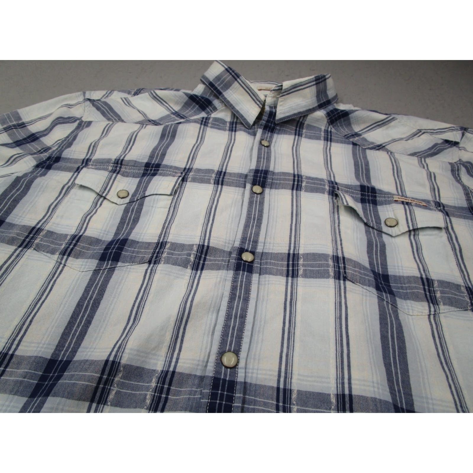 Lucky Brand Lucky Brand Men’s XL Blue Check Short Sleeve Button-Up Shirt with Pearl Snaps - Classic Fit, Casual, Western Size US XL / EU 56 / 4 - 2 Thumbnail
