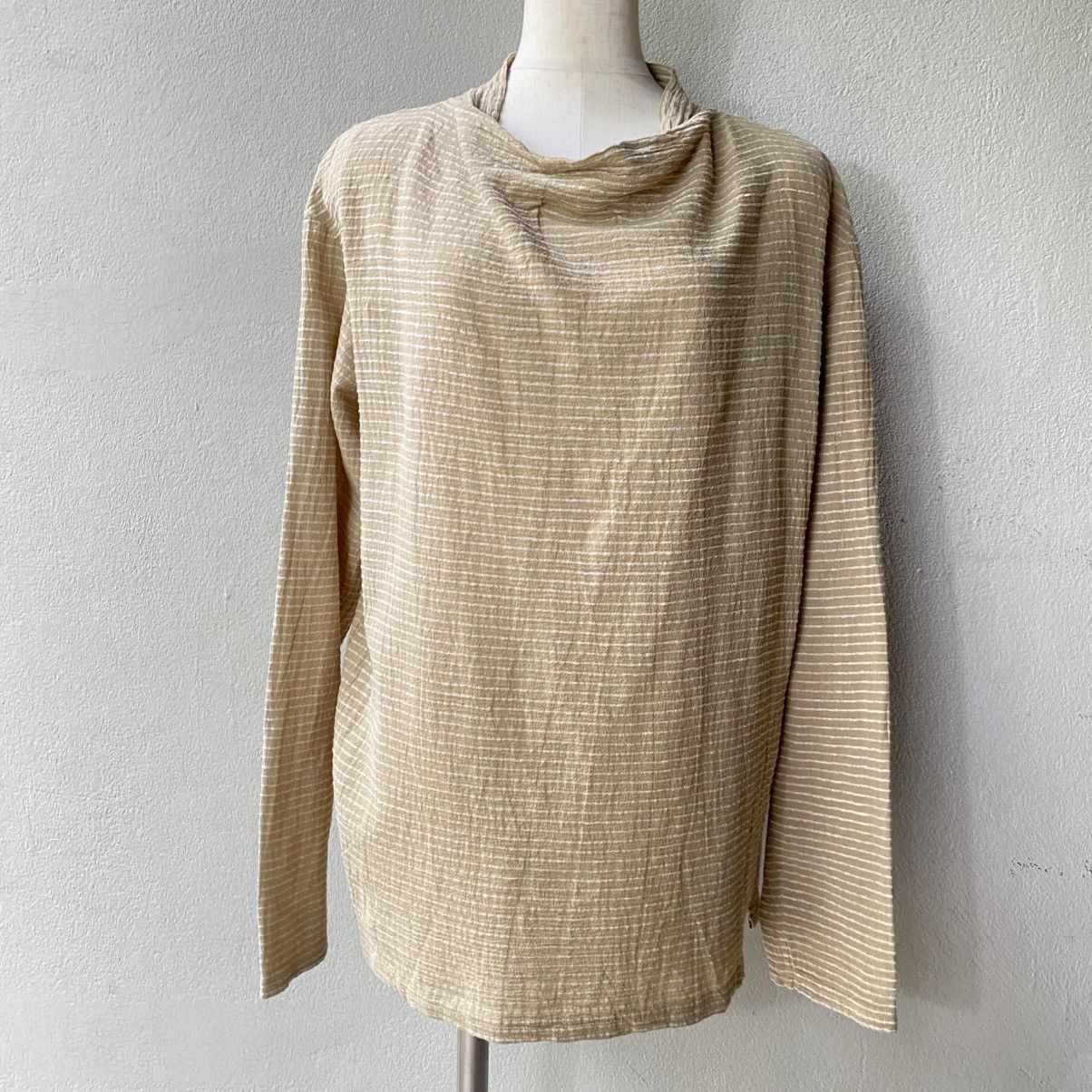 Issey Miyake Plantation Beige Striped Cowl Neck Long Sleeve Top Size M / US 6-8 / IT 42-44 - 11 Thumbnail