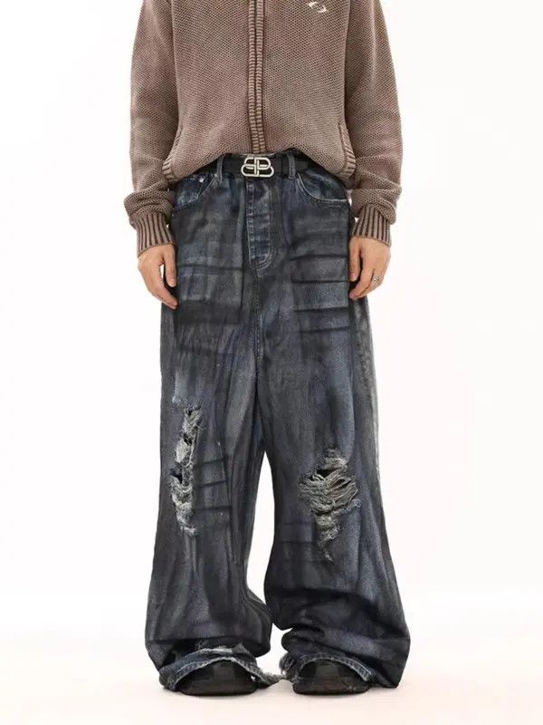 Vintage VIBE Vintage washed corrugated ripped wide-leg jeans Size US 34 / EU 50 - 8 Thumbnail