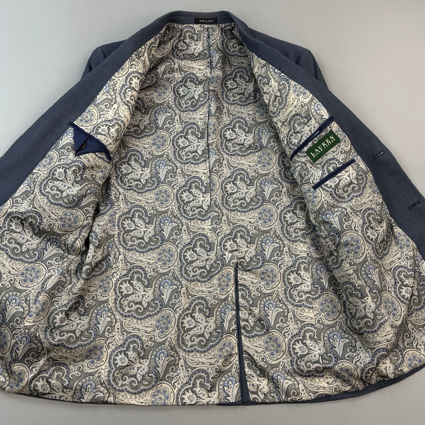 Ralph Lauren Lauren Ralph Lauren Blazer Mens 42L Blue Gray Sport Coat Jacket Paisley Lined Size 42R - 4 Thumbnail
