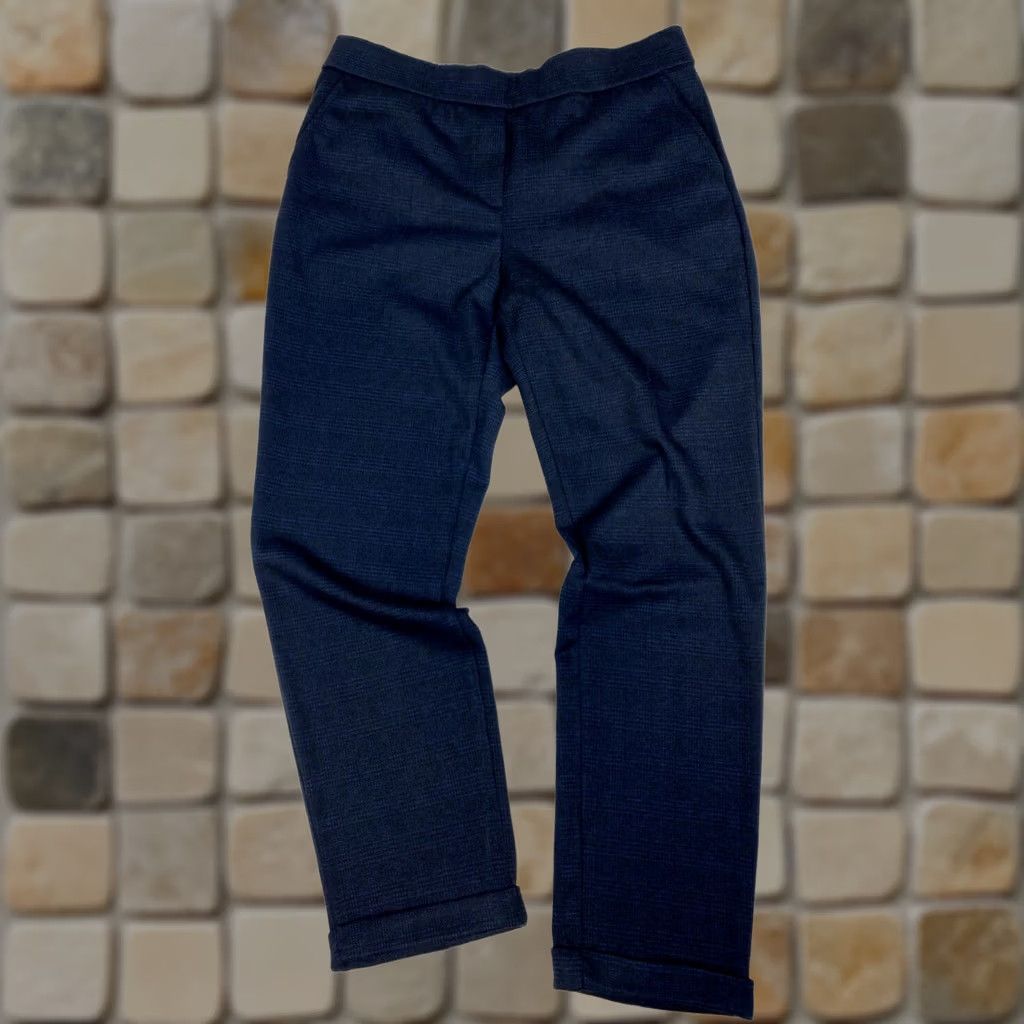 Vintage Jake*s Women’s Check Pants NWT Navy 40 Regular Elastic Pleated Straight Waist Pockets Stretch Modern Business Casual Travel Mens Womens Girls Boys Size 27" / US 4 / IT 40 - 1 Thumbnail