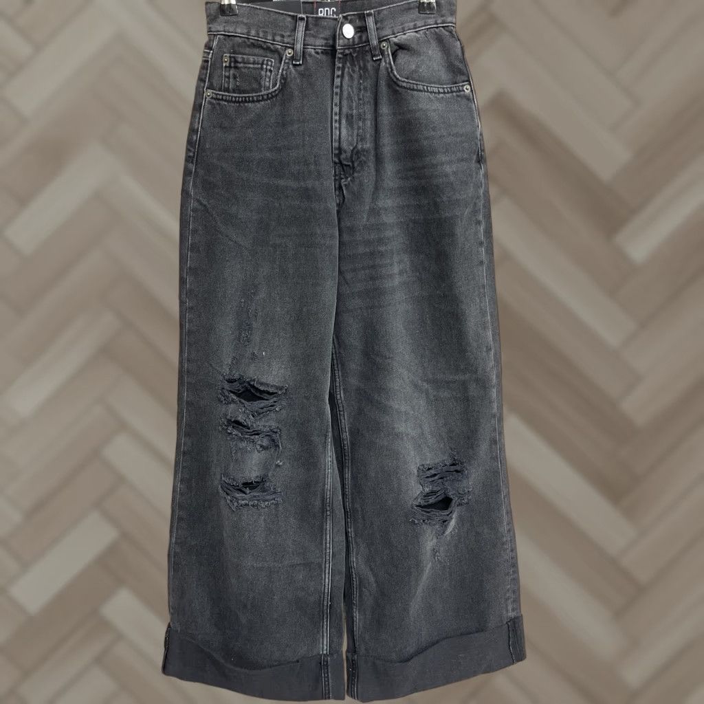 Bdg BDG Jeans Womens 25 Distressed Wide-Leg Baggy Stretch Denim Jeans Black 5-Pocket Relaxed Regular N ew Size 42" / US 20 - 1 Thumbnail