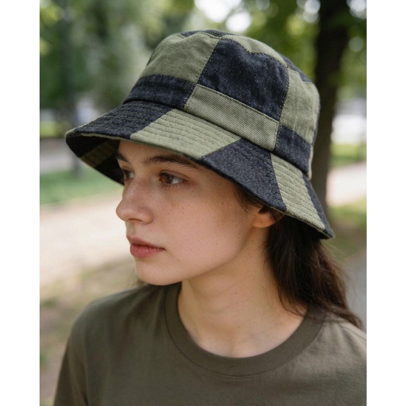 Other Green & Black Patchwork Bucket Hat, Upcycled Denim Cotton Size ONE SIZE - 20 Thumbnail