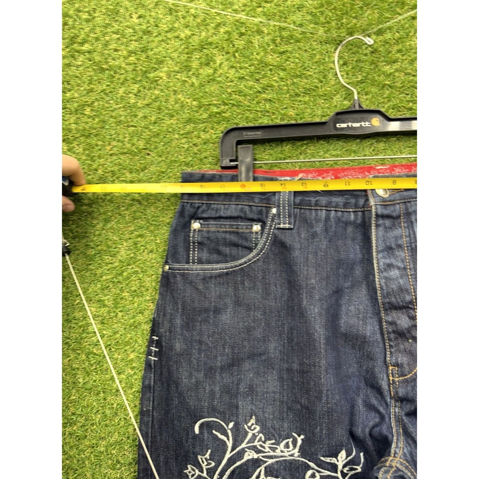 Vintage Crown Holder Jeans Mens 38 Denim Wide-Leg Dark Wash 5-Pocket Button Fly Vintage Crown Holder Regius Vestio Hip Hop Grunge Streetwear Y2K Mens Size US 38 / EU 54 - 4 Thumbnail