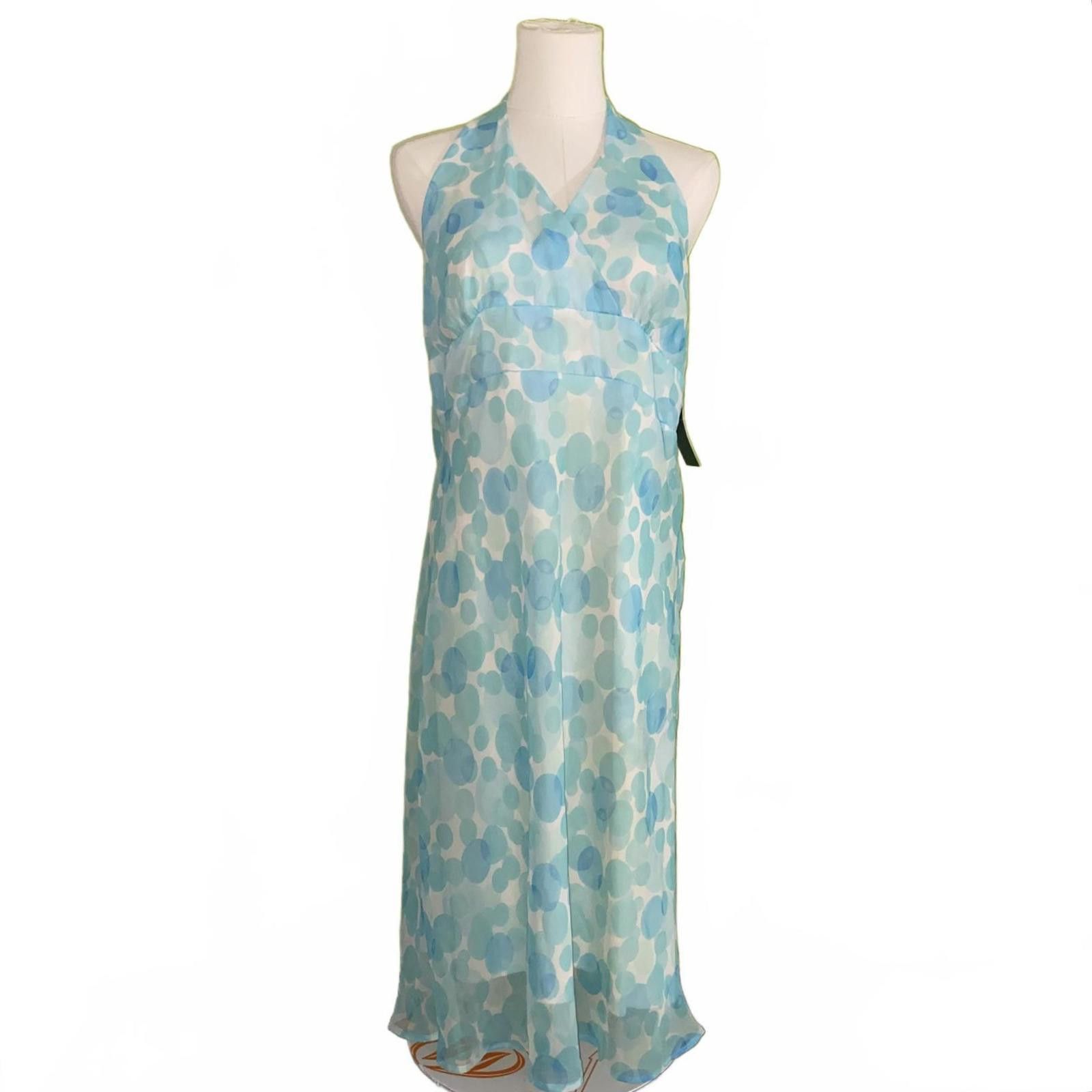 Designer Vintage Y2K Blue Polka Dot Halter Maxi Dress Size 12 NWT Size XL / US 12-14 / IT 48-50 - 1 Thumbnail