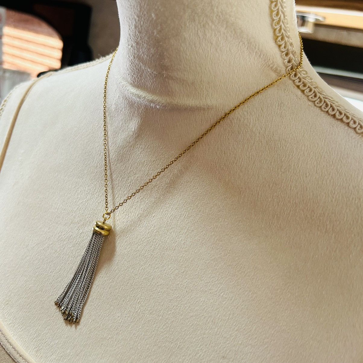Handmade Handcrafted silver and gold chain fringe pendant necklace Size ONE SIZE - 3 Thumbnail