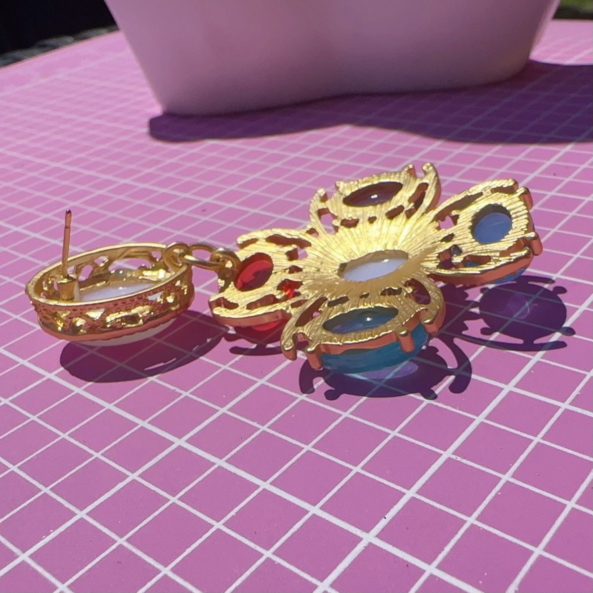 Designer Natasha gold tone colorful resin stone lightweight earring Size ONE SIZE - 7 Thumbnail