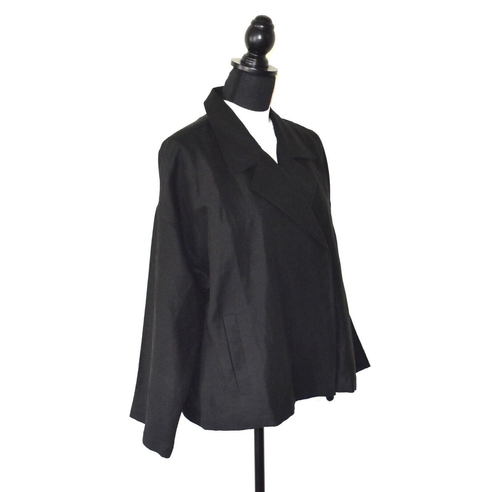 Eileen Fisher NEW EILEEN FISHER Black Organic Linen Open Front Jacket Sz M Size M / US 6-8 / IT 42-44 - 2 Thumbnail