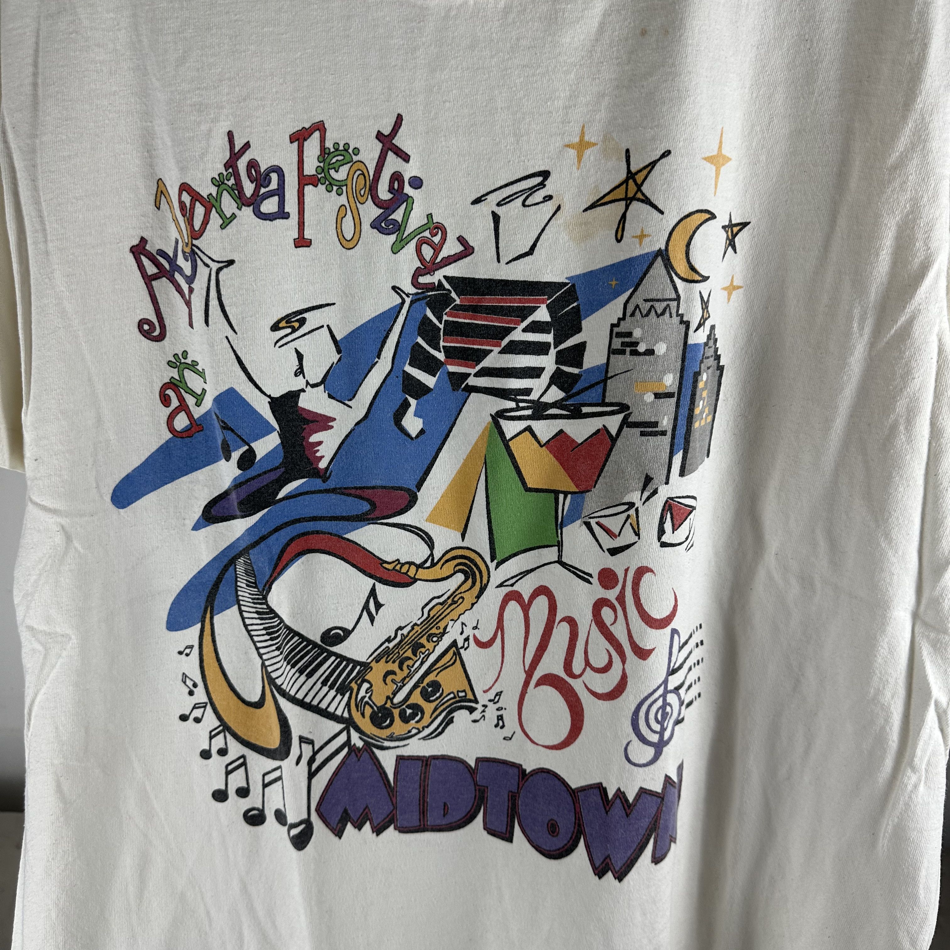 Vintage ​90s Atlanta Music Festival Midtown Artwork Graphic T-Shirt Size US XL / EU 56 / 4 - 2 Thumbnail