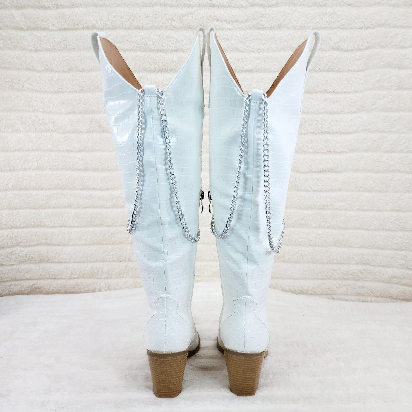 Other Dallas White Snake Texture Western Knee High Draped Chain Co Size US 8 / IT 38 - 5 Thumbnail