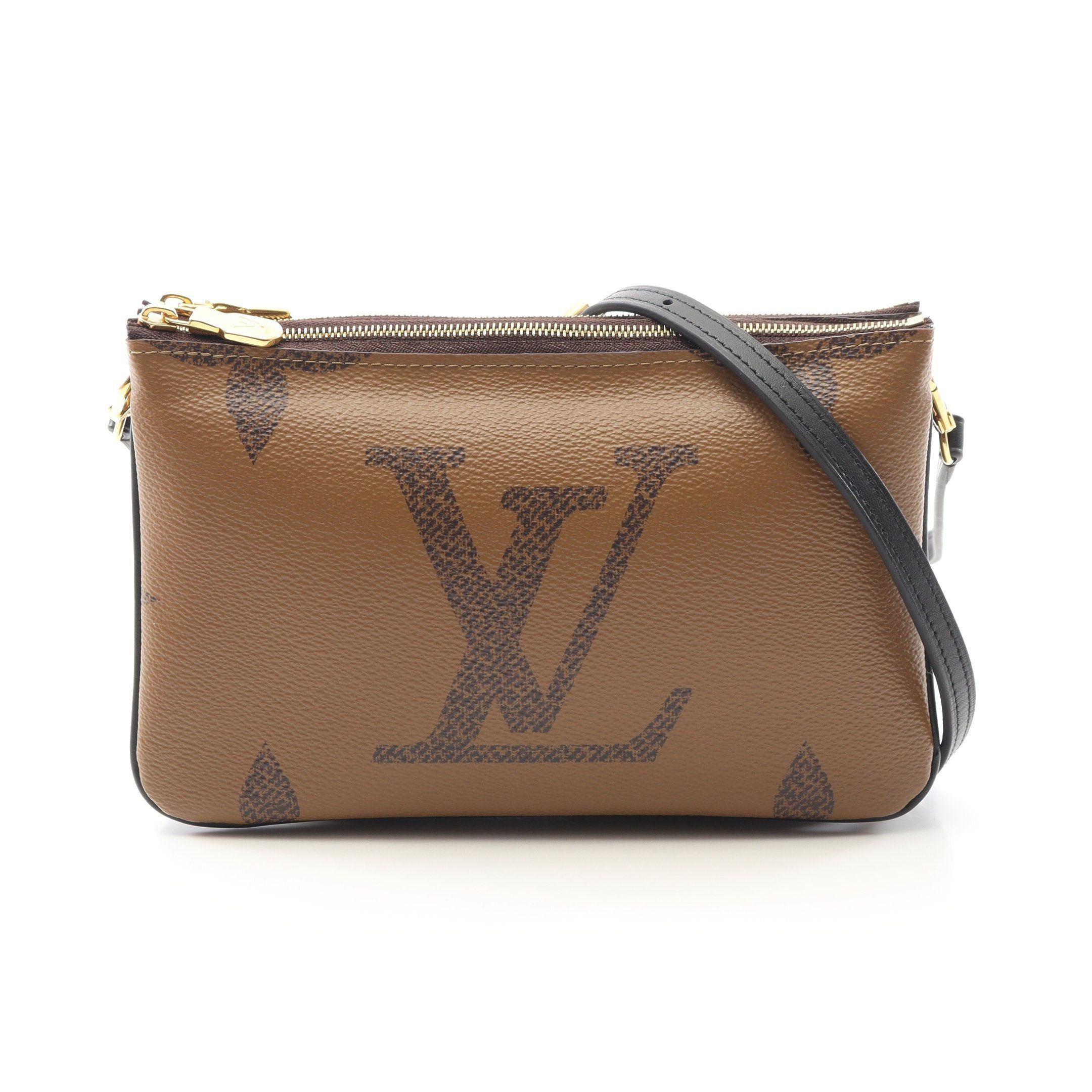 Louis Vuitton Louis Vuitton Pochette Double Zip Monogram Giant Reverse Shoulder Bag Leather Brown Beige Size ONE SIZE - 1 Thumbnail