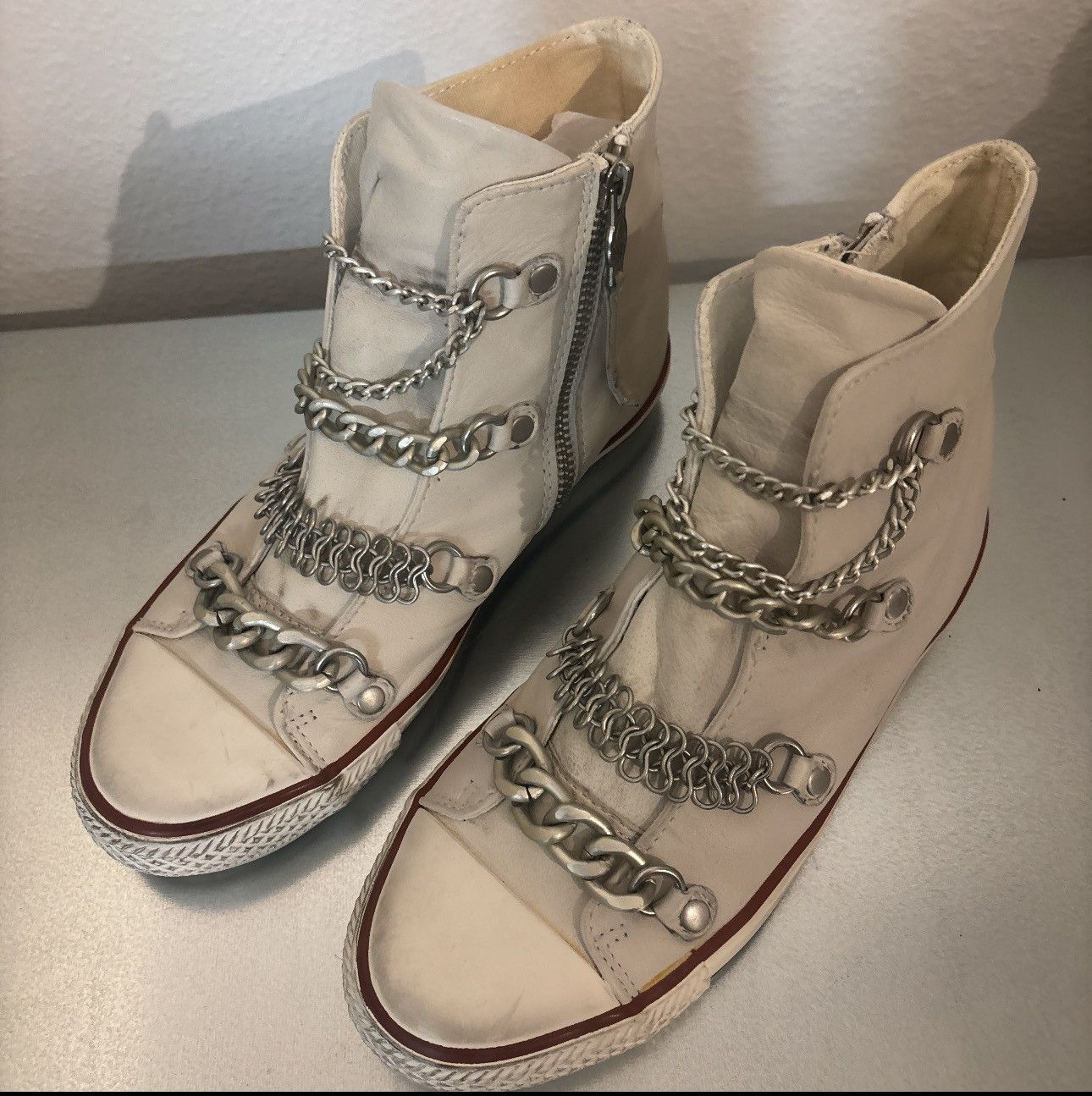 ASH Ash Chain Detail Leather Hi-Top Trainers Size US 8 / IT 38 - 2 Thumbnail
