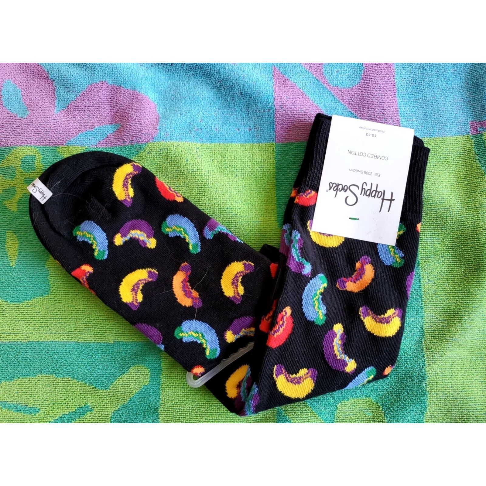 Happy Socks HAPPY SOCKS Colorful Hotdogs Sock Unisex Adults 10-13 Black Cotton Blend Casual Socks Size ONE SIZE - 5 Thumbnail