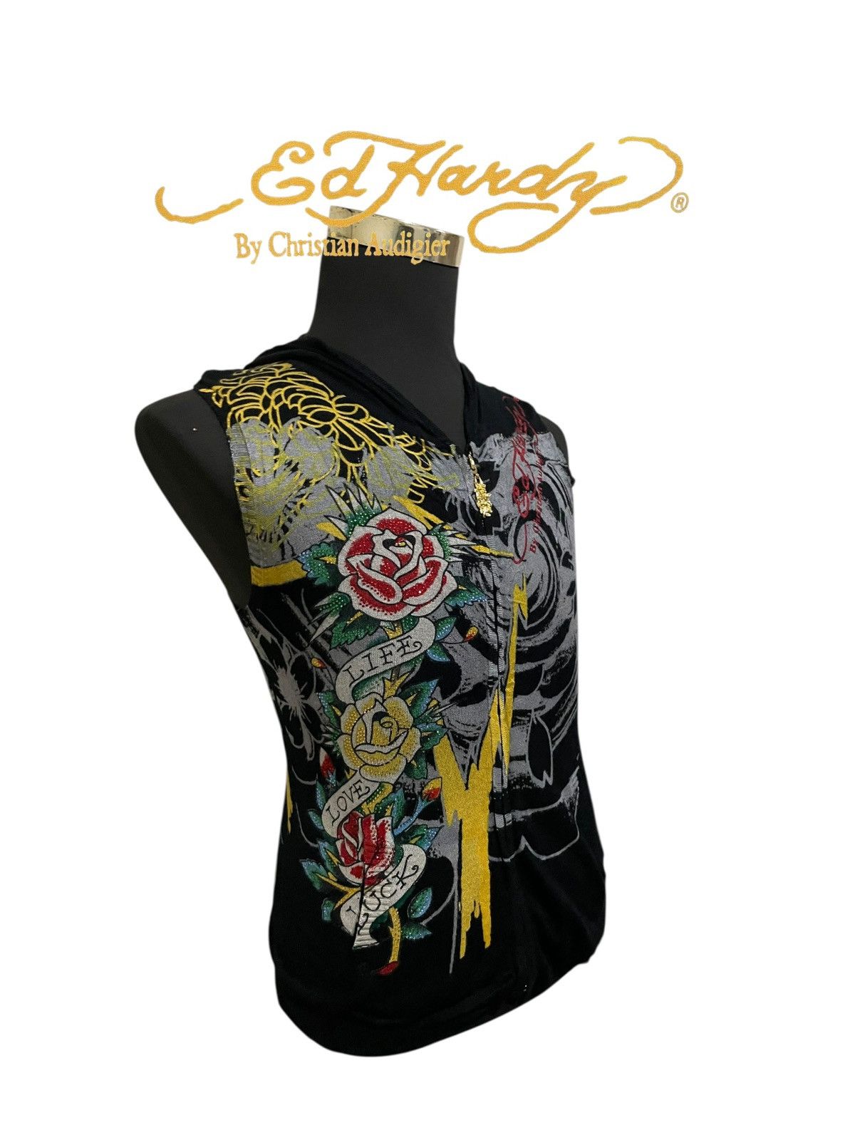 Christian Audigier Ed Hardy By Christian Audigier Sleeveless Hooded Sweatshirt Size M / US 6-8 / IT 42-44 - 13 Thumbnail