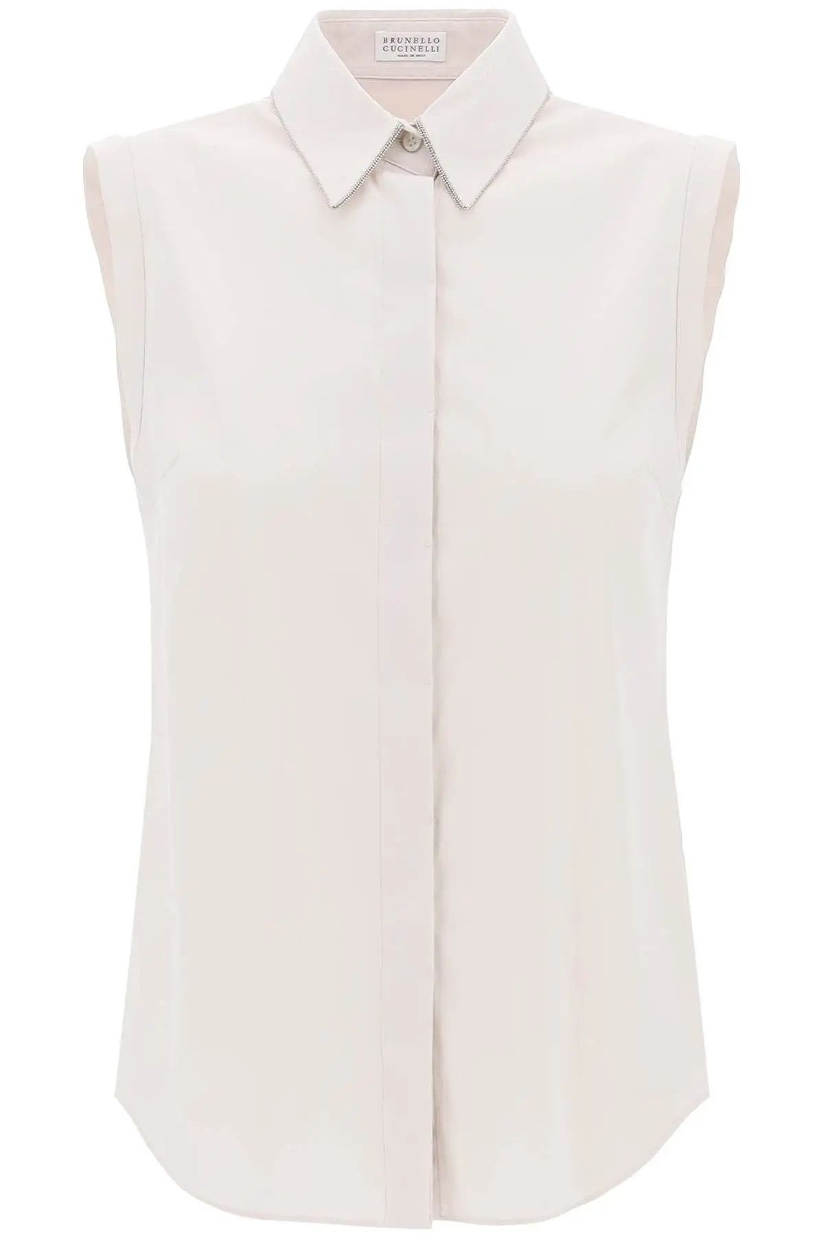 image of Brunello Cucinelli O1S22I1N0424 Sleeveless Shirt In White, Women's (Size Small)