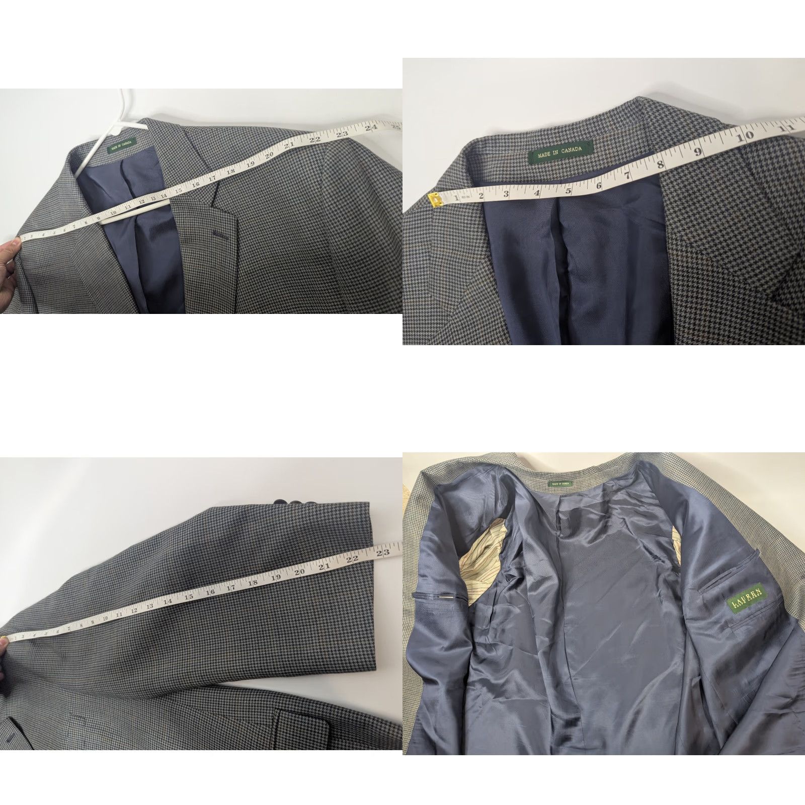 Ralph Lauren Lauren Ralph Lauren Mens Blazer Jacket Coat Houndstooth Wool Silk 54R Gray Notch Single-Breasted Two-Button Front Regular Slim? Size 54R - 8 Thumbnail