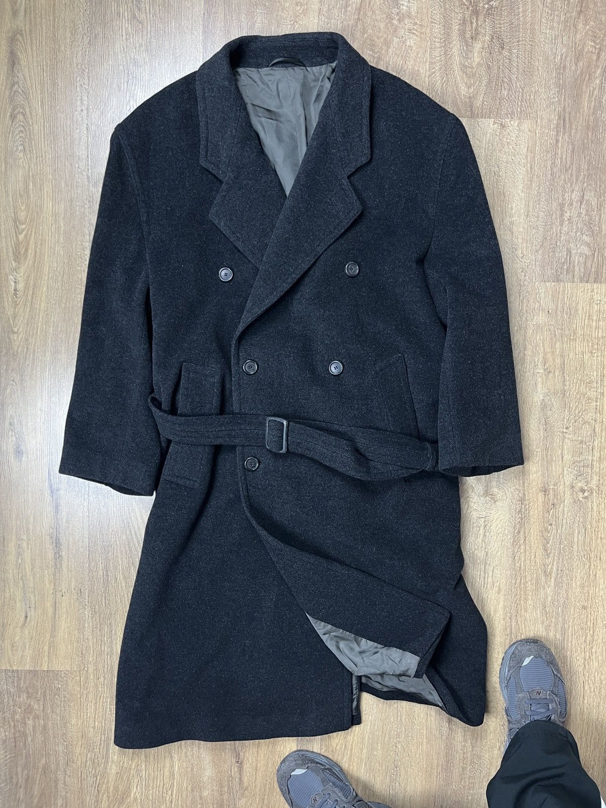 image of Vintage Hugo Boss Wool Trench Coat Top Quality Designers in Grey, Men's (Size XL)