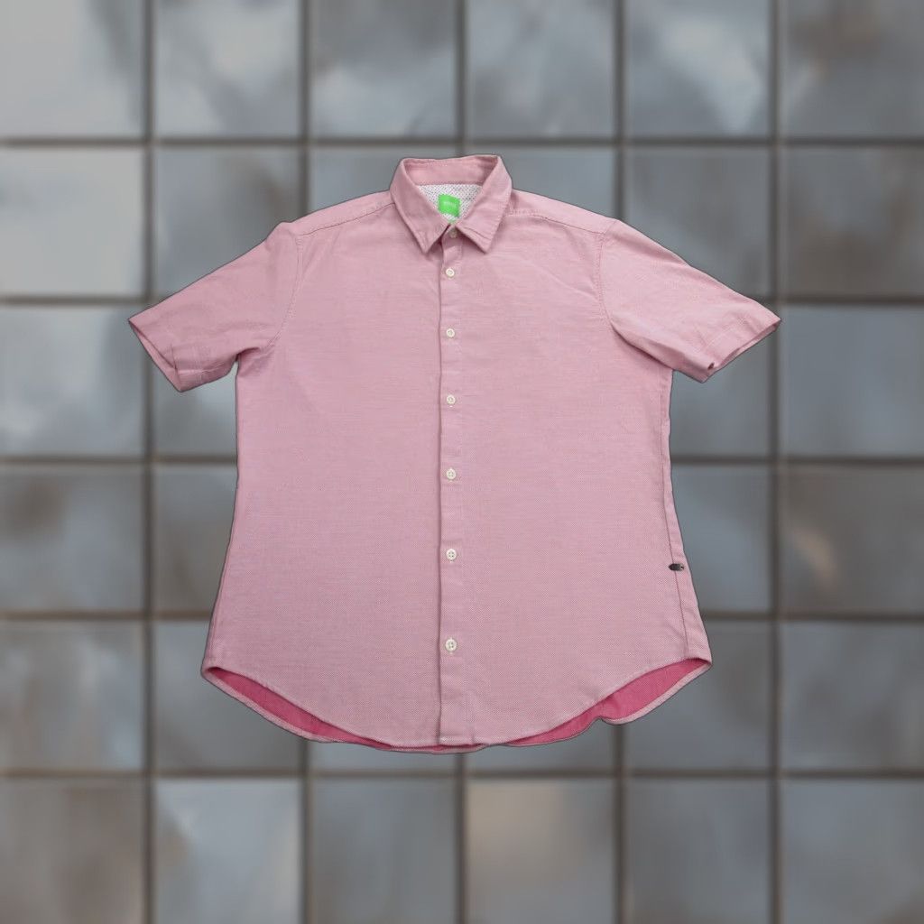 Hugo Boss Hugo Boss Shirt Check Short Sleeve Pink Medium Regular Fit Stretch Button-Up Mens Size US M / EU 48-50 / 2 - 1 Thumbnail