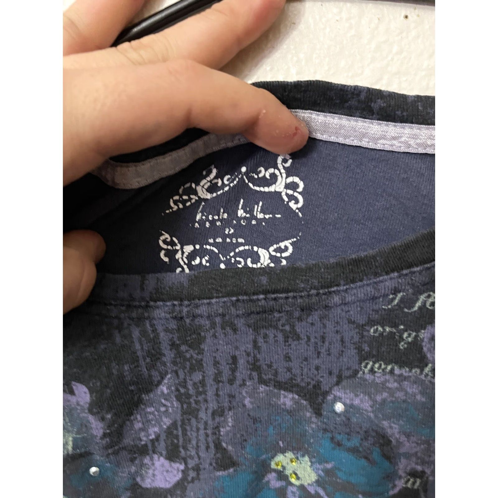 Nicole Miller Nicole Miller Womens Top 2X All Over Print 3/4 Sleeve Blouse Floral Blue Polyester Rhinestone City Size XXL / US 16-18 / IT 52-54 - 3 Thumbnail