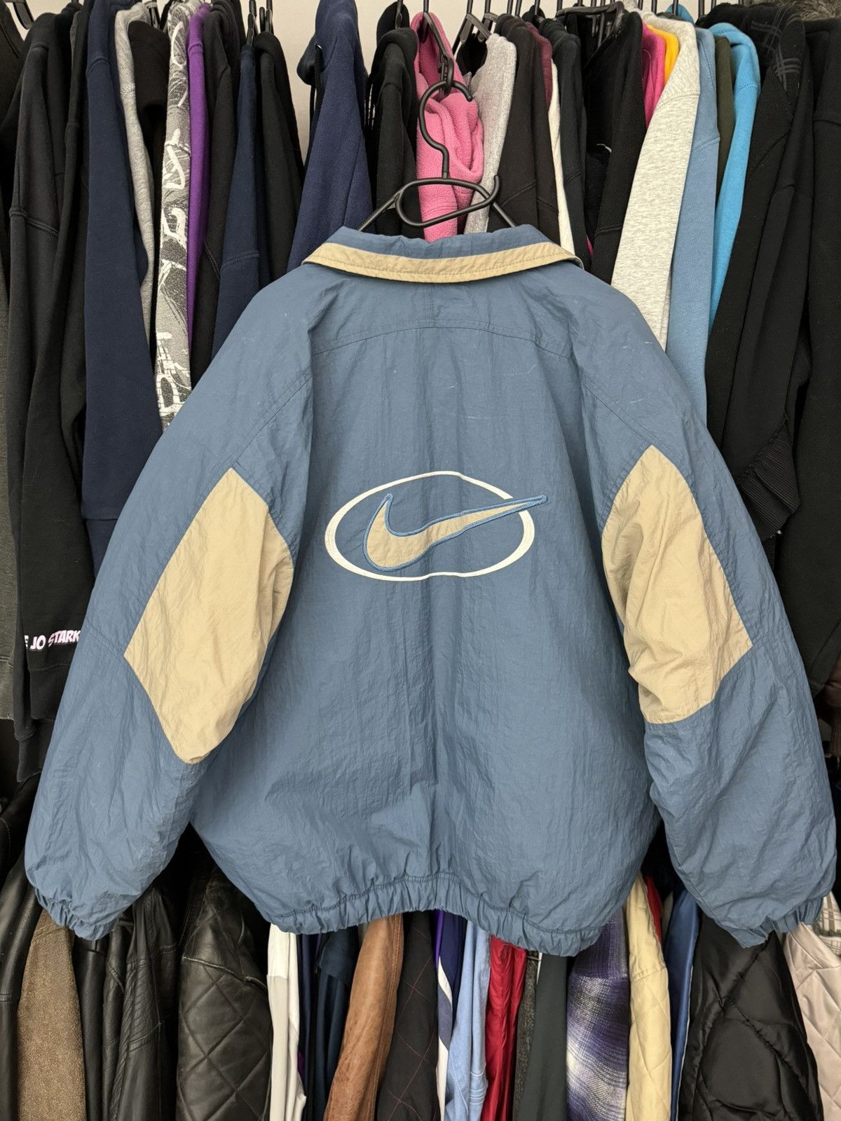 Nike × Vintage Vintage Nike Central Swoosh Bomber Jacket 90s y2k beige blue Size US M / EU 48-50 / 2 - 3 Thumbnail