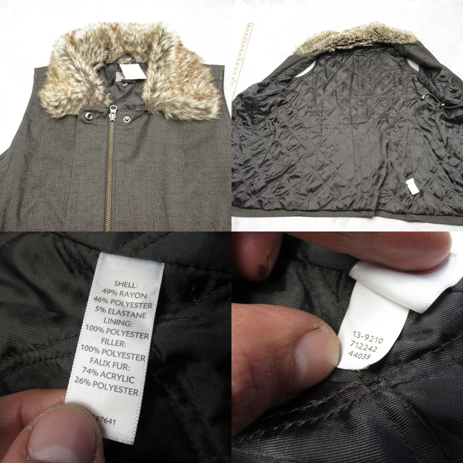 J. Jill J Jill Vest Womens Medium Brown Pockets Cinch Waist Faux Fur Collar Full Zip NEW Size M / US 6-8 / IT 42-44 - 8 Thumbnail