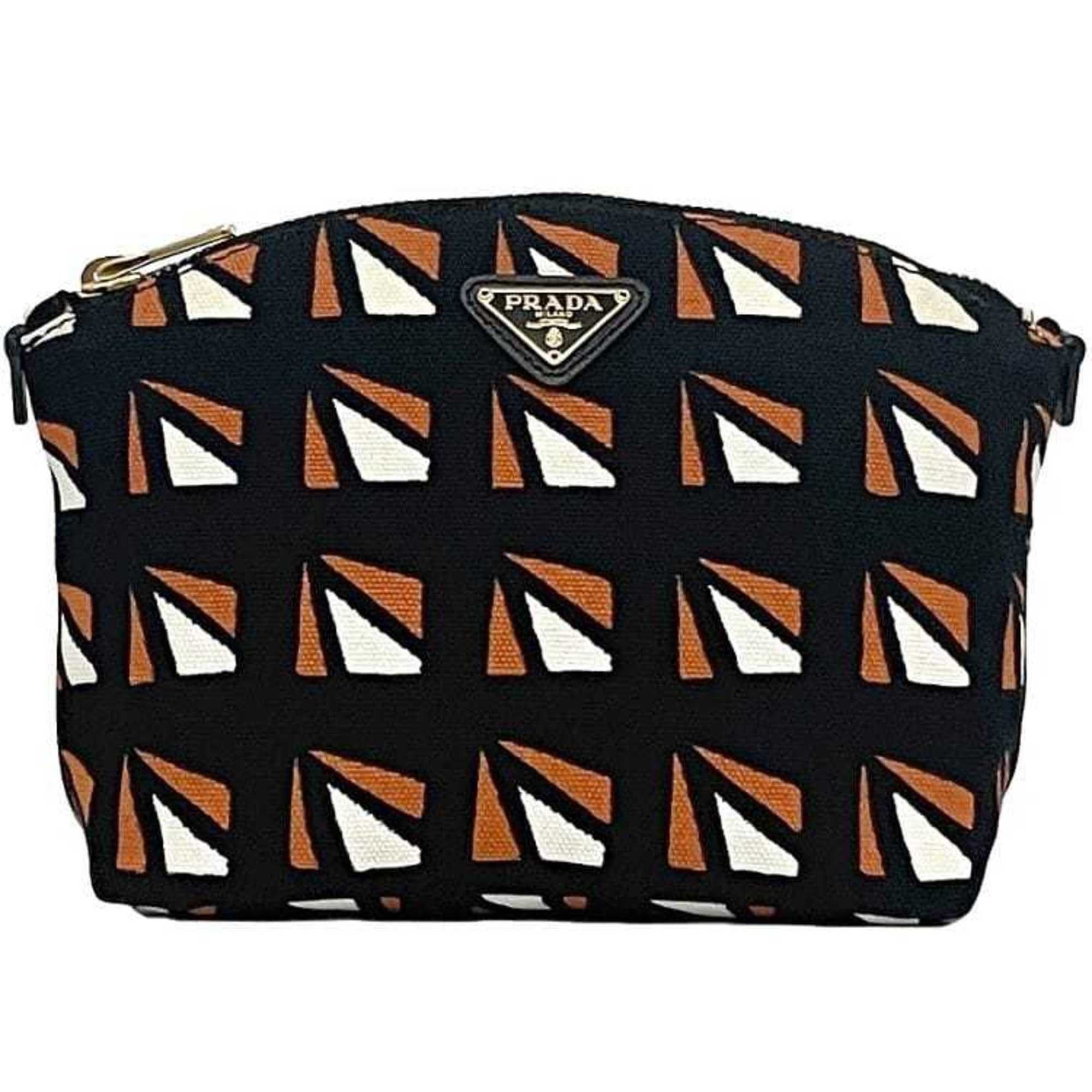 Prada Prada pouch ec-23542 black orange 1N1758 canvas saffiano leather 42 PRADA triangle plate men women Size ONE SIZE - 1 Thumbnail