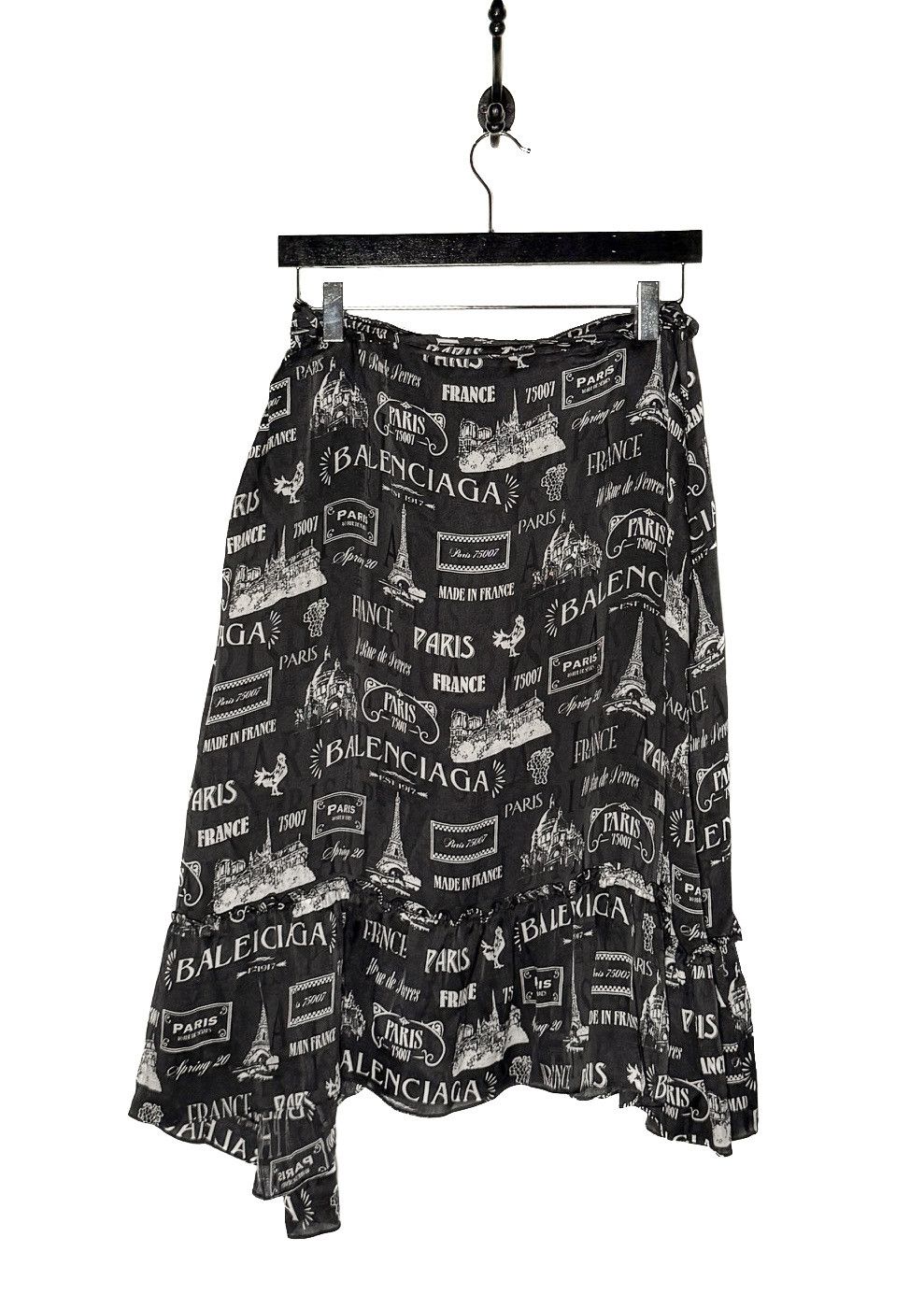 Balenciaga Balenciaga 2019 Black Parisian Logo Print Silk Midi Skirt Size 26" / US 2 / IT 38 - 7 Thumbnail