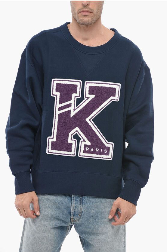 image of Kenzo Terry Patch Collegue Versity Sweatshirt in Blue, Men's (Size Medium)