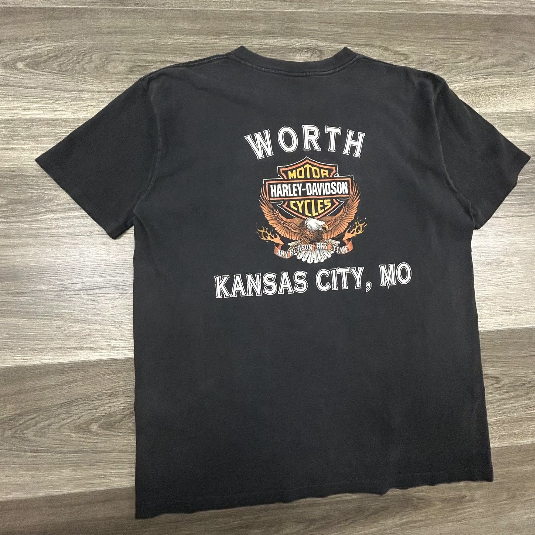 Harley Davidson VINTAGE Harley-Davidson Shirt Mens L Black Wolf V Engine 90s USA T-Shirt Graphic Print Front Back Size US L / EU 52-54 / 3 - 5 Thumbnail