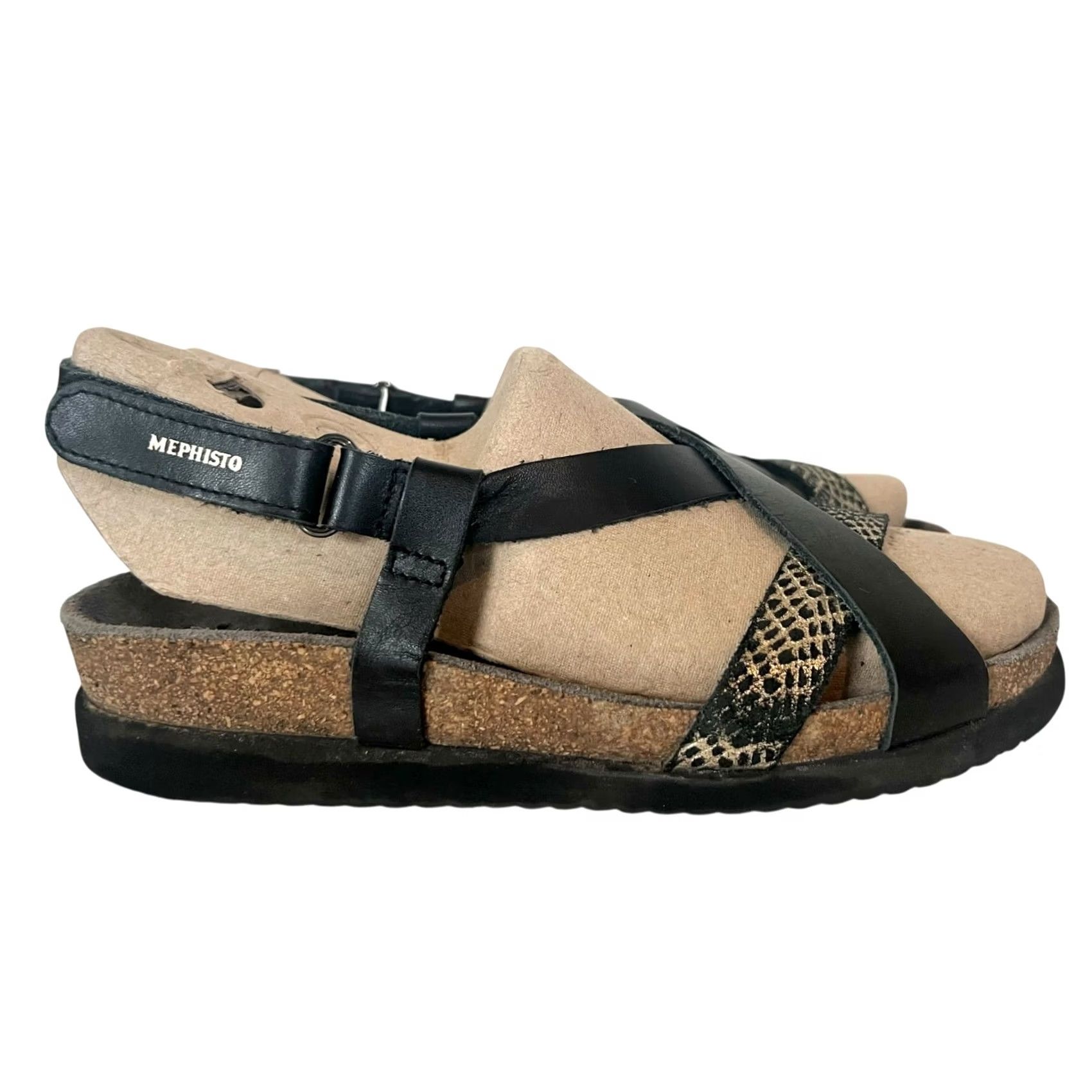 Mephisto Mephisto Haneta Black Metallic Crisscross Slingbacks Sandals Sz 37 (US 7) Womens Size US 7 / IT 37 - 2 Thumbnail