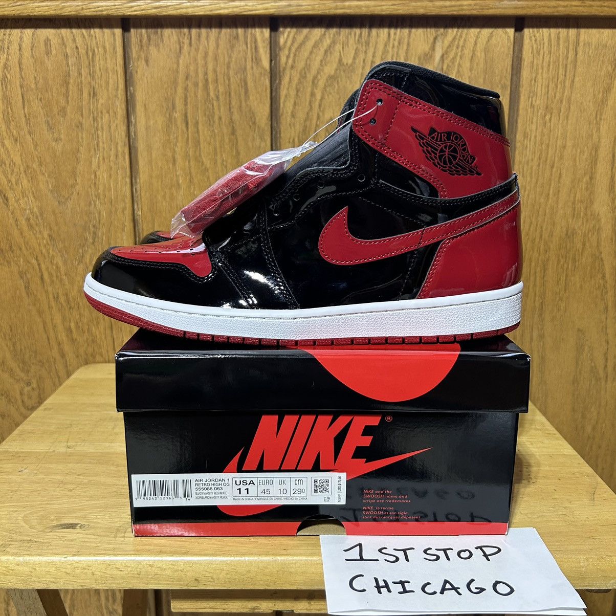 Designer × Jordan Brand × Nike Nike Air Jordan 1 Retro High Patent Leather Bred Size 11 NEW Size US 11 / EU 44 - 6 Thumbnail