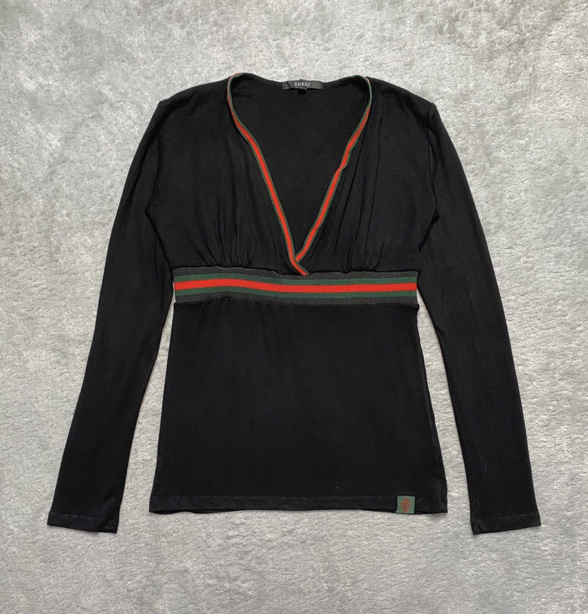 Gucci Vintage Black Basic Longsleeve T-shirt Tee Gucci Logo Lampas Size M / US 6-8 / IT 42-44 - 2 Thumbnail
