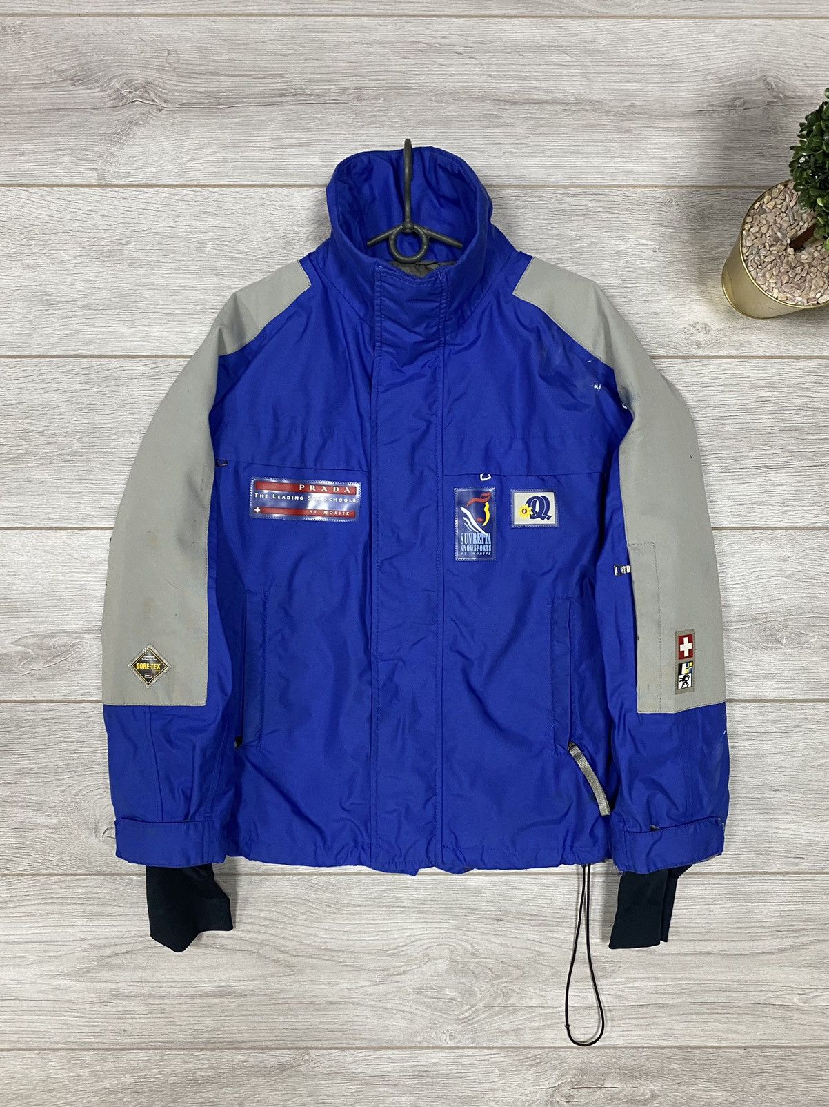 image of Prada Archival Gore Tex St Moritz Vintage Ski Jacket Red Tab in Blue/White, Men's (Size Small)
