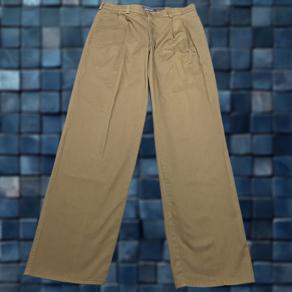Vintage VINTAGE Duxbak Pants Beige Straight Pleated High Rise Mens Business Casual Brown Cotton Chino 33x32 Size US 37 - 1 Thumbnail