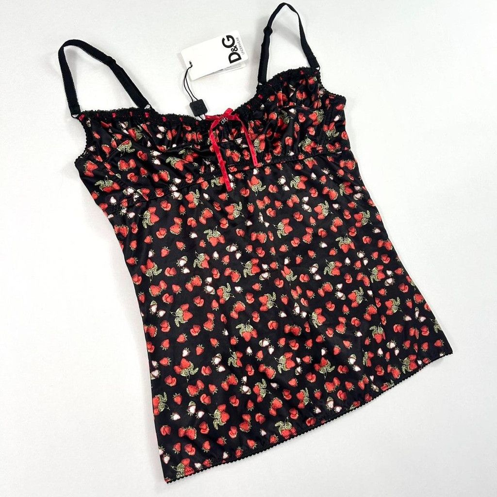 Dolce & Gabbana y2k D&G NWT black bustier tank top with strawberry print Size M / US 6-8 / IT 42-44 - 1 Thumbnail